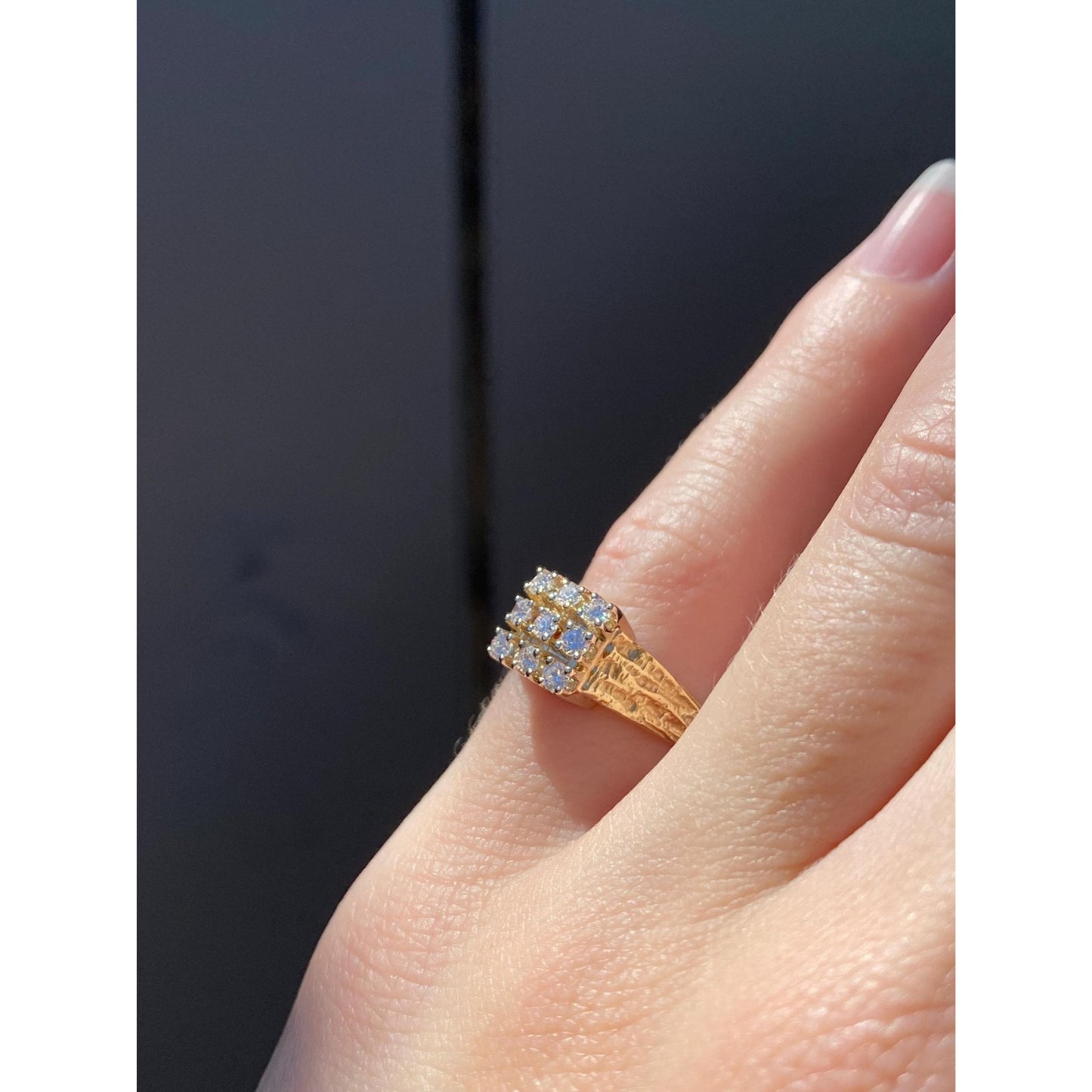 Vintage Solid 14k Yellow Gold Clear Sapphire Grid Ring - Size 4