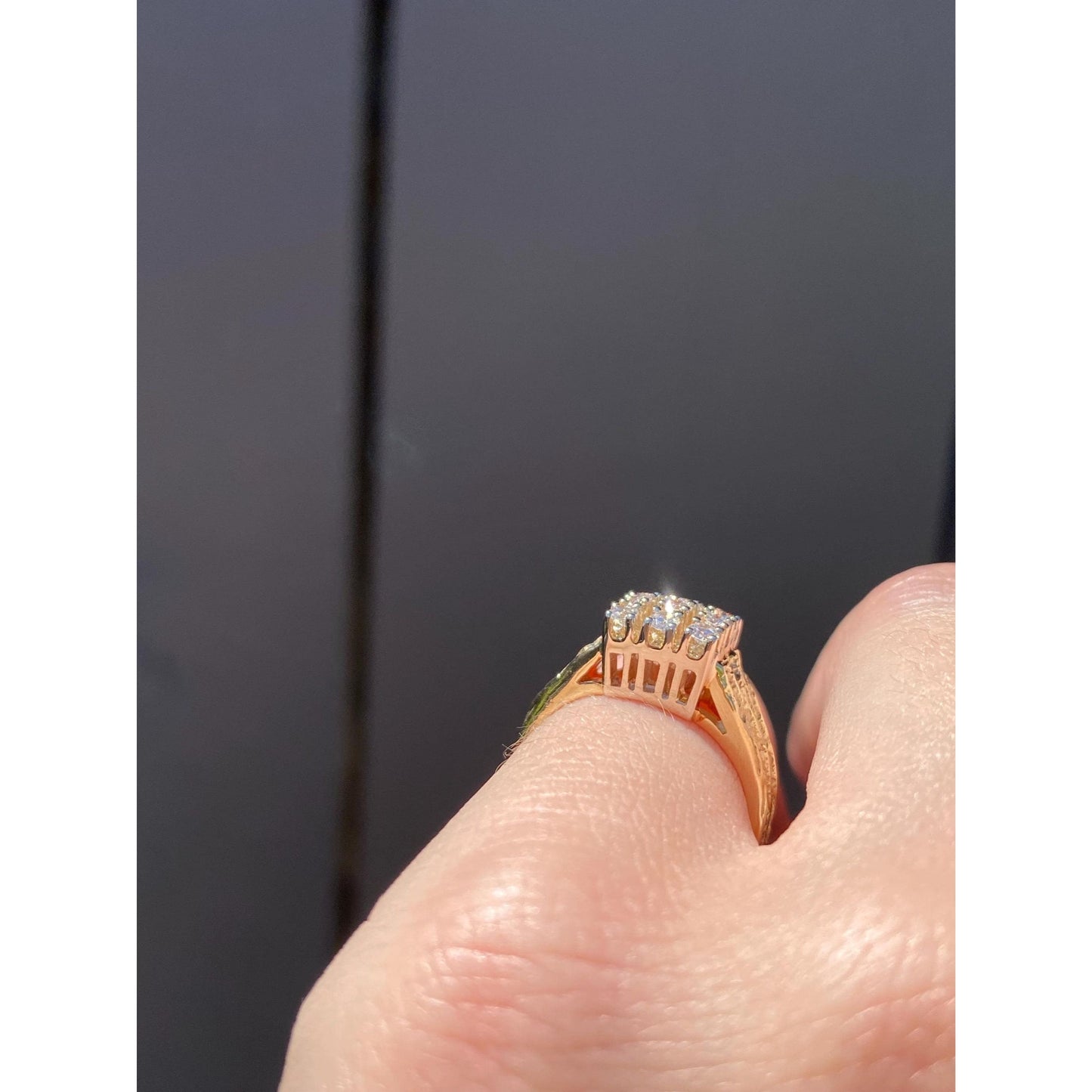 Vintage Solid 14k Yellow Gold Clear Sapphire Grid Ring - Size 4