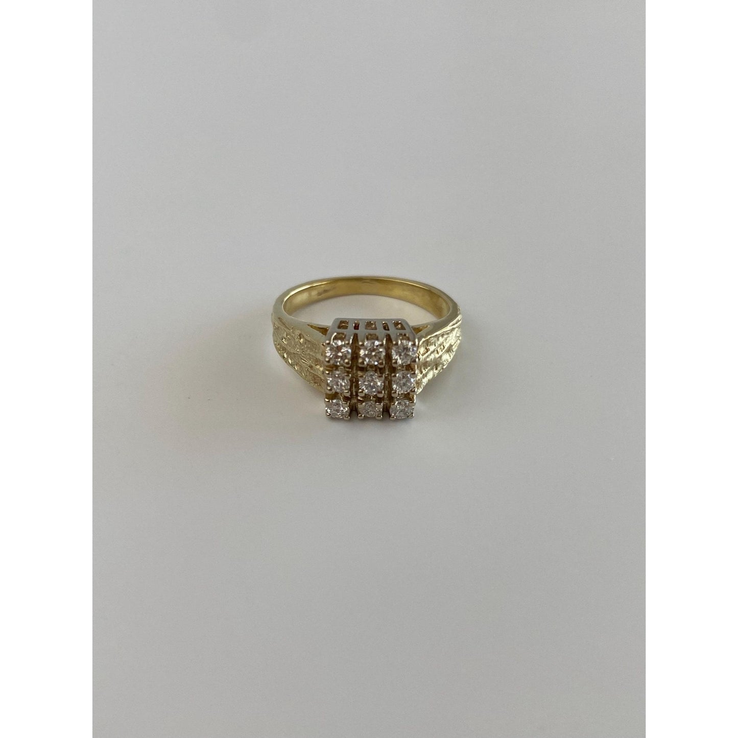 Vintage Solid 14k Yellow Gold Clear Sapphire Grid Ring - Size 4