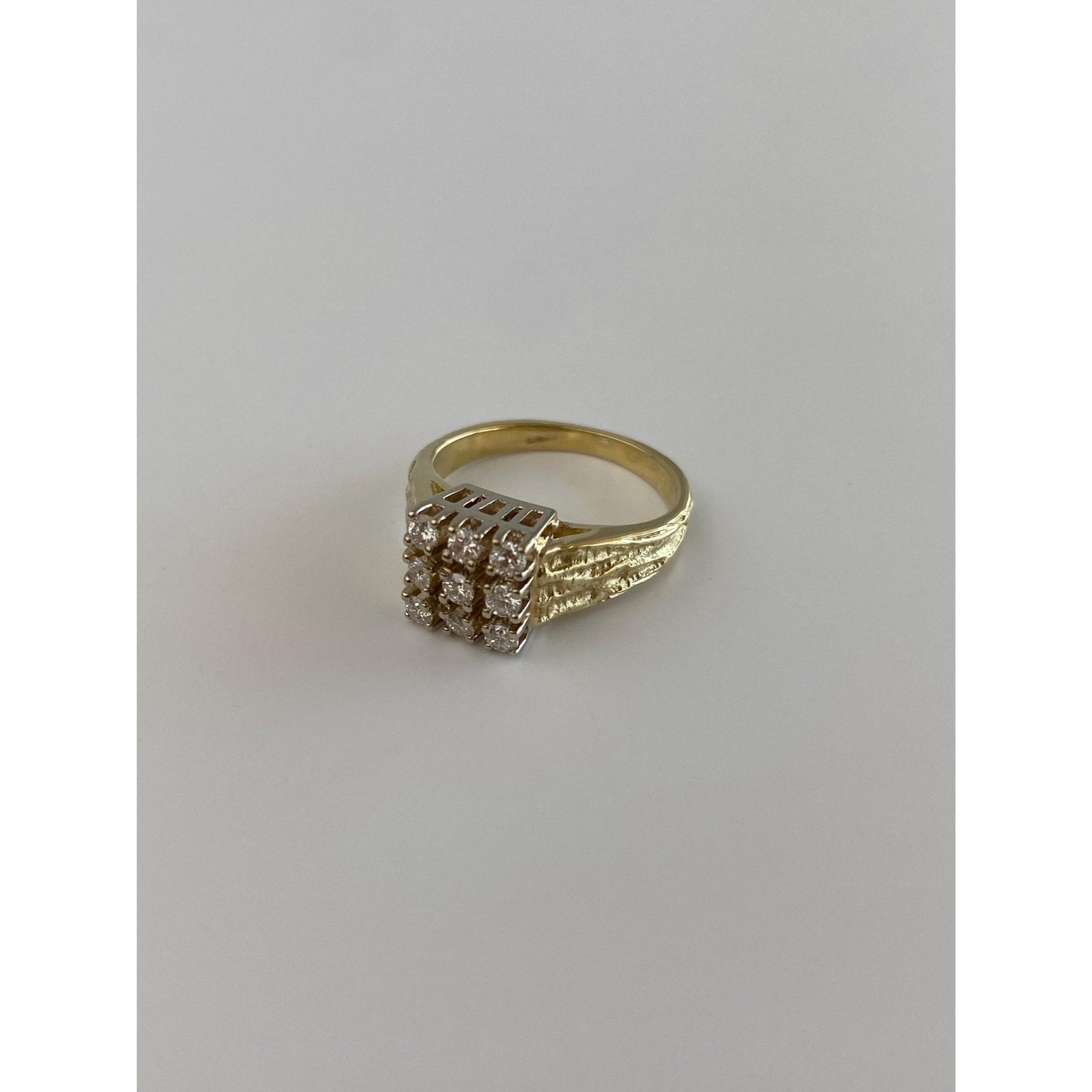 Vintage Solid 14k Yellow Gold Clear Sapphire Grid Ring - Size 4