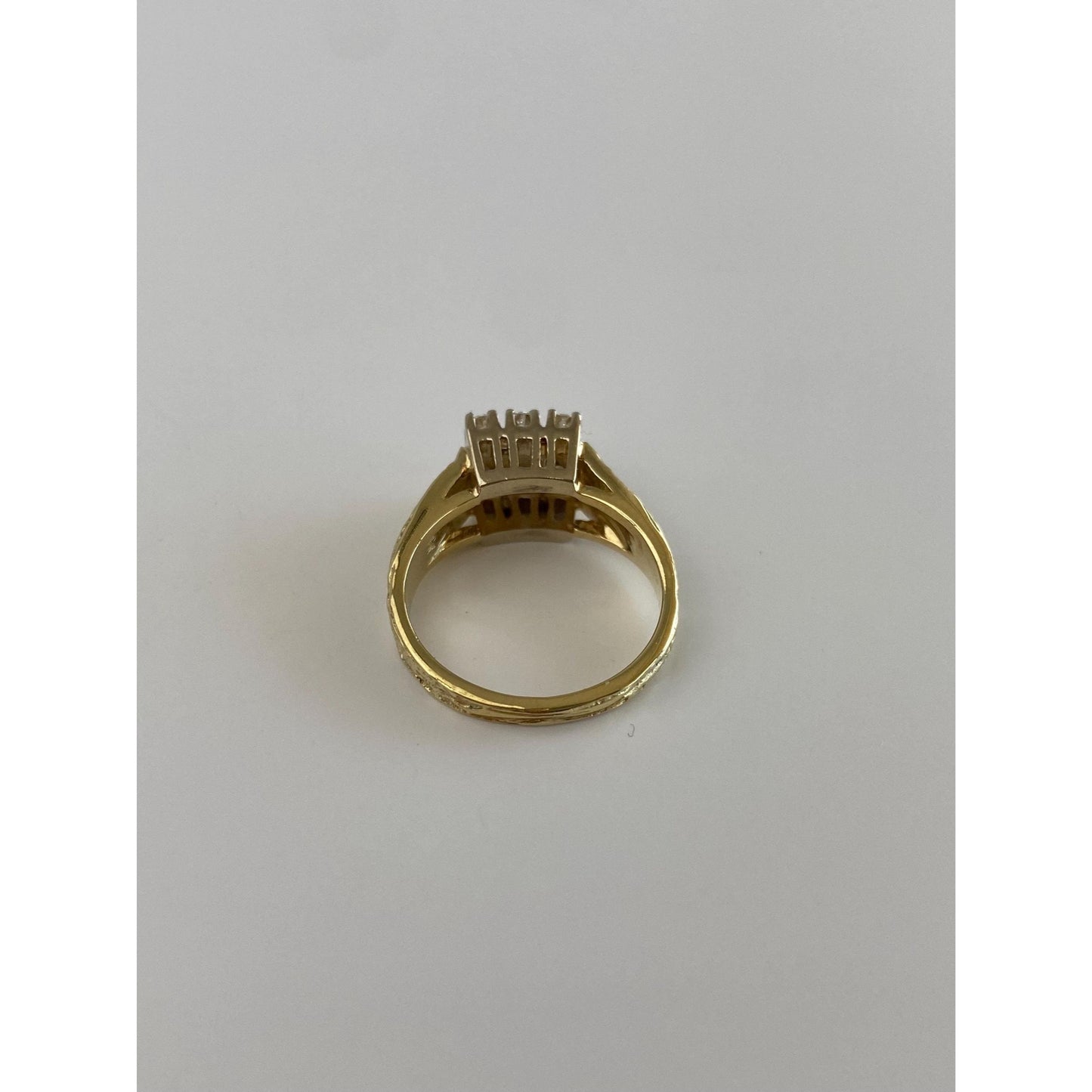 Vintage Solid 14k Yellow Gold Clear Sapphire Grid Ring - Size 4