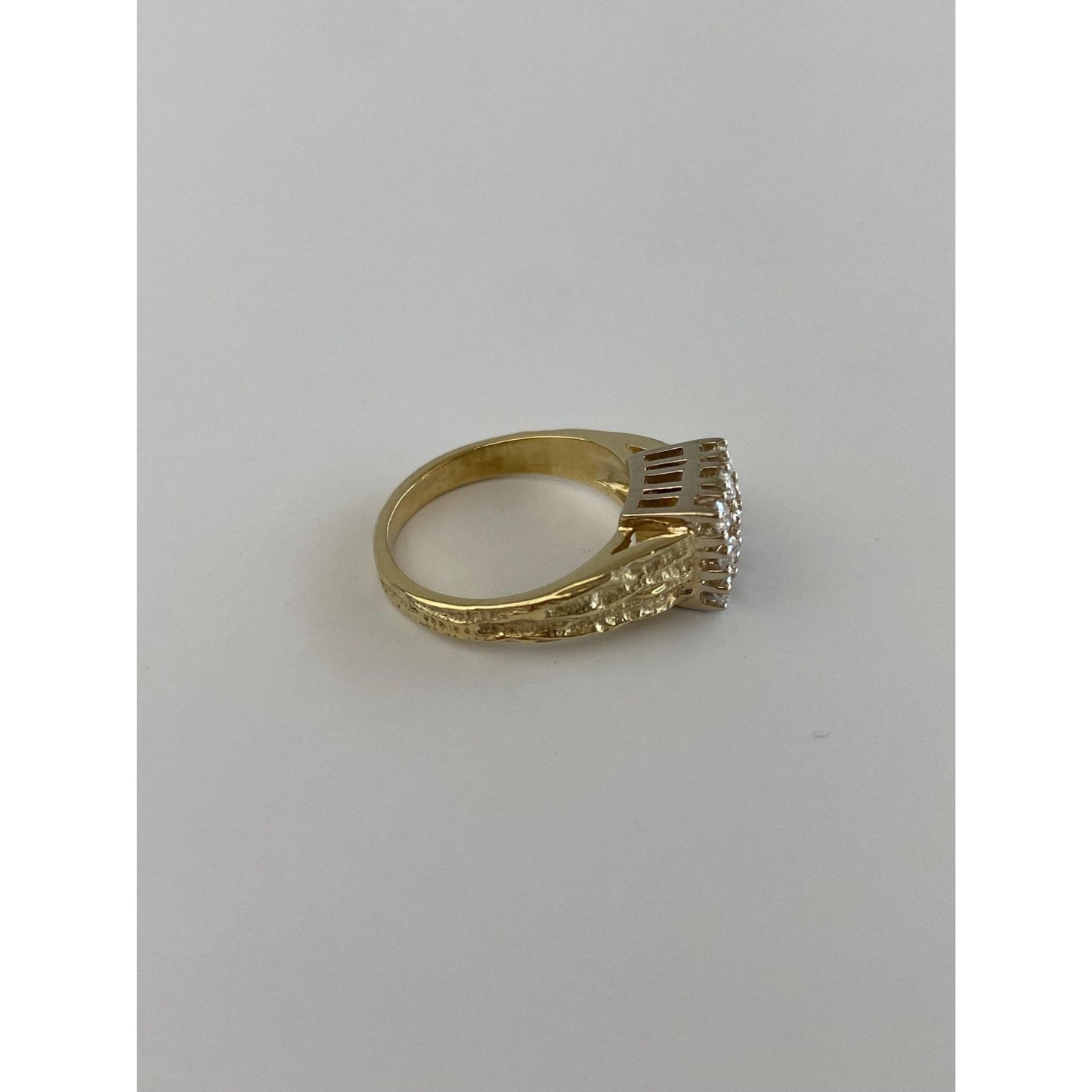 Vintage Solid 14k Yellow Gold Clear Sapphire Grid Ring - Size 4