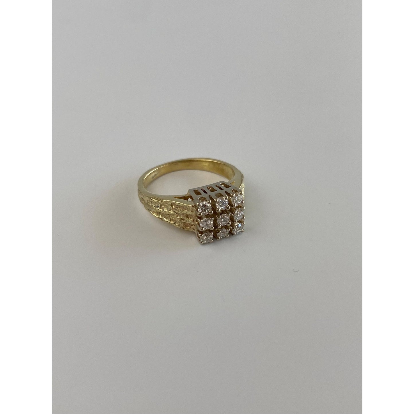 Vintage Solid 14k Yellow Gold Clear Sapphire Grid Ring - Size 4