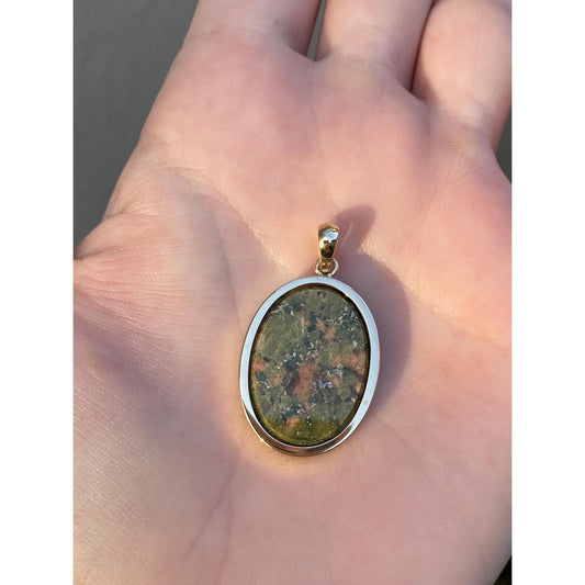 Vintage Solid 14k Yellow Gold Unakite Jasper Cufflink Conversion Charm