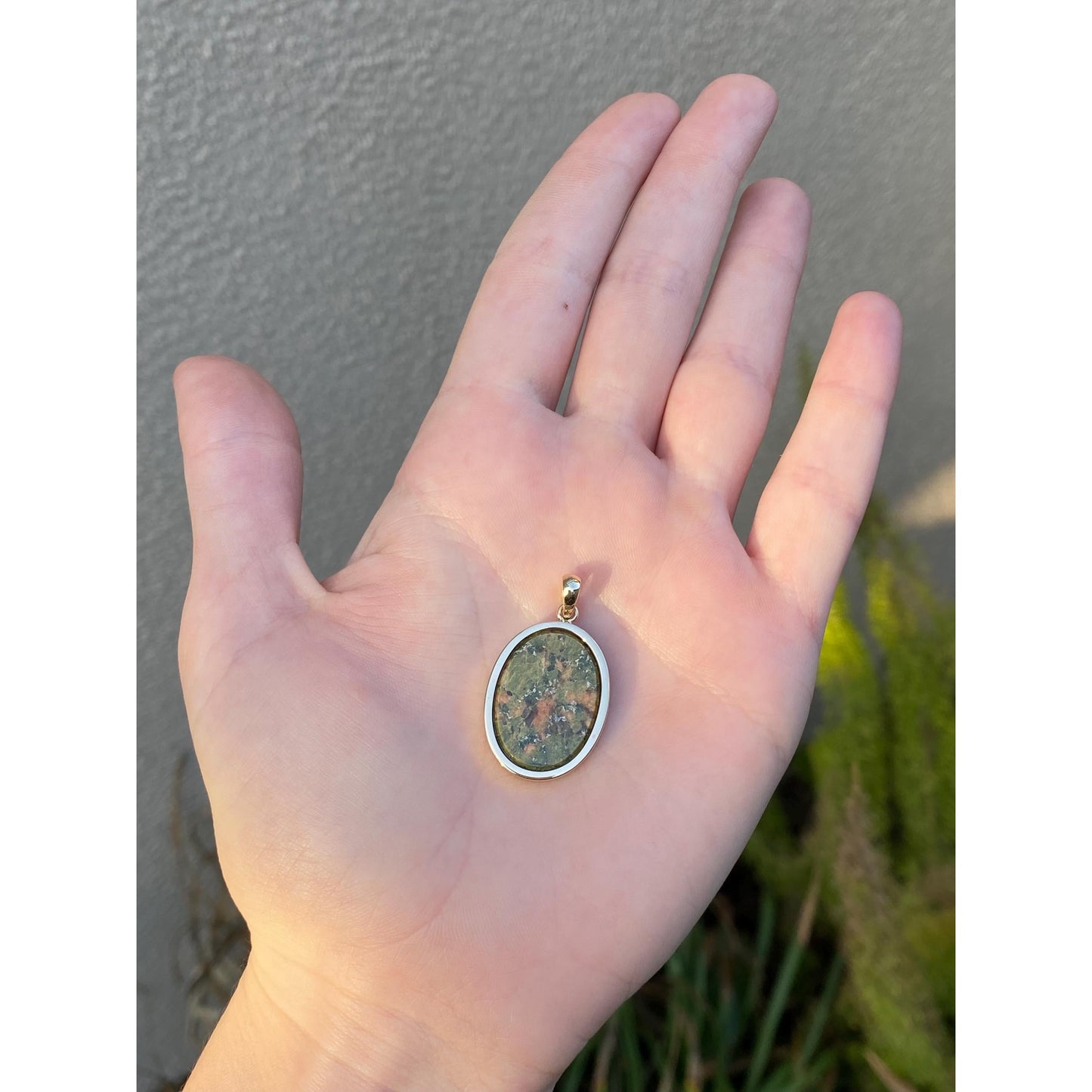 Vintage Solid 14k Yellow Gold Unakite Jasper Cufflink Conversion Charm