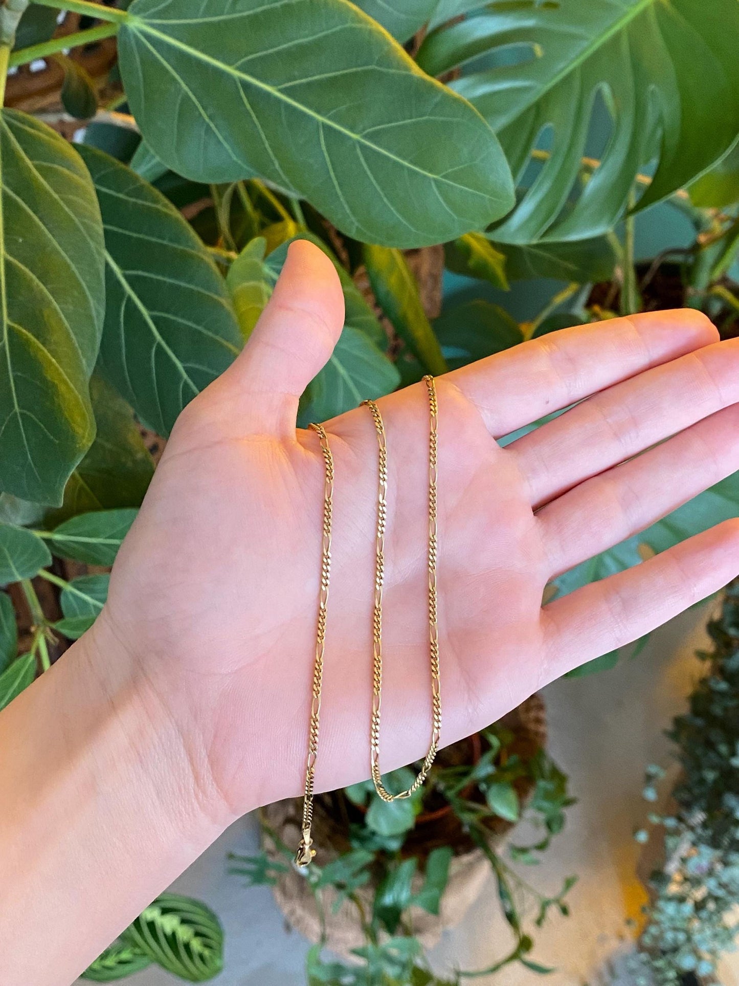 Vintage Solid 14k Yellow Gold Figaro Chain Necklace - 17.75 inches