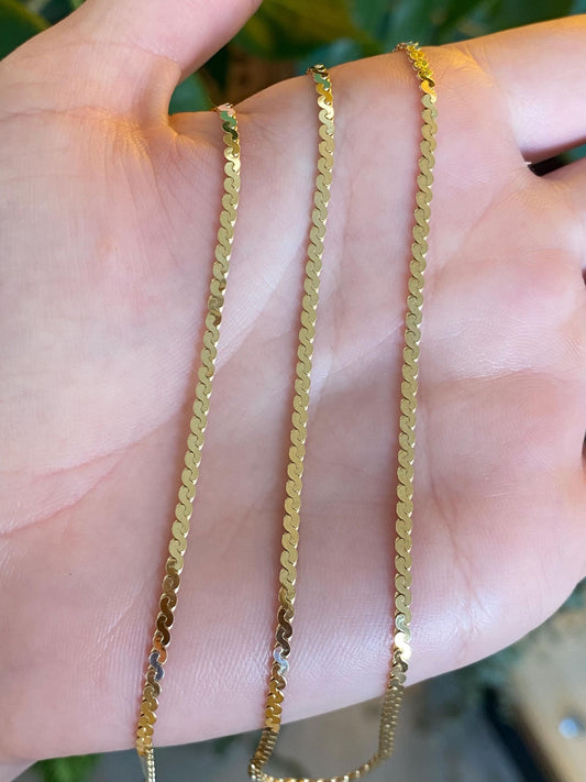 Vintage Solid 14k Yellow Gold Chunky Serpentine Chain Necklace - 18 inches