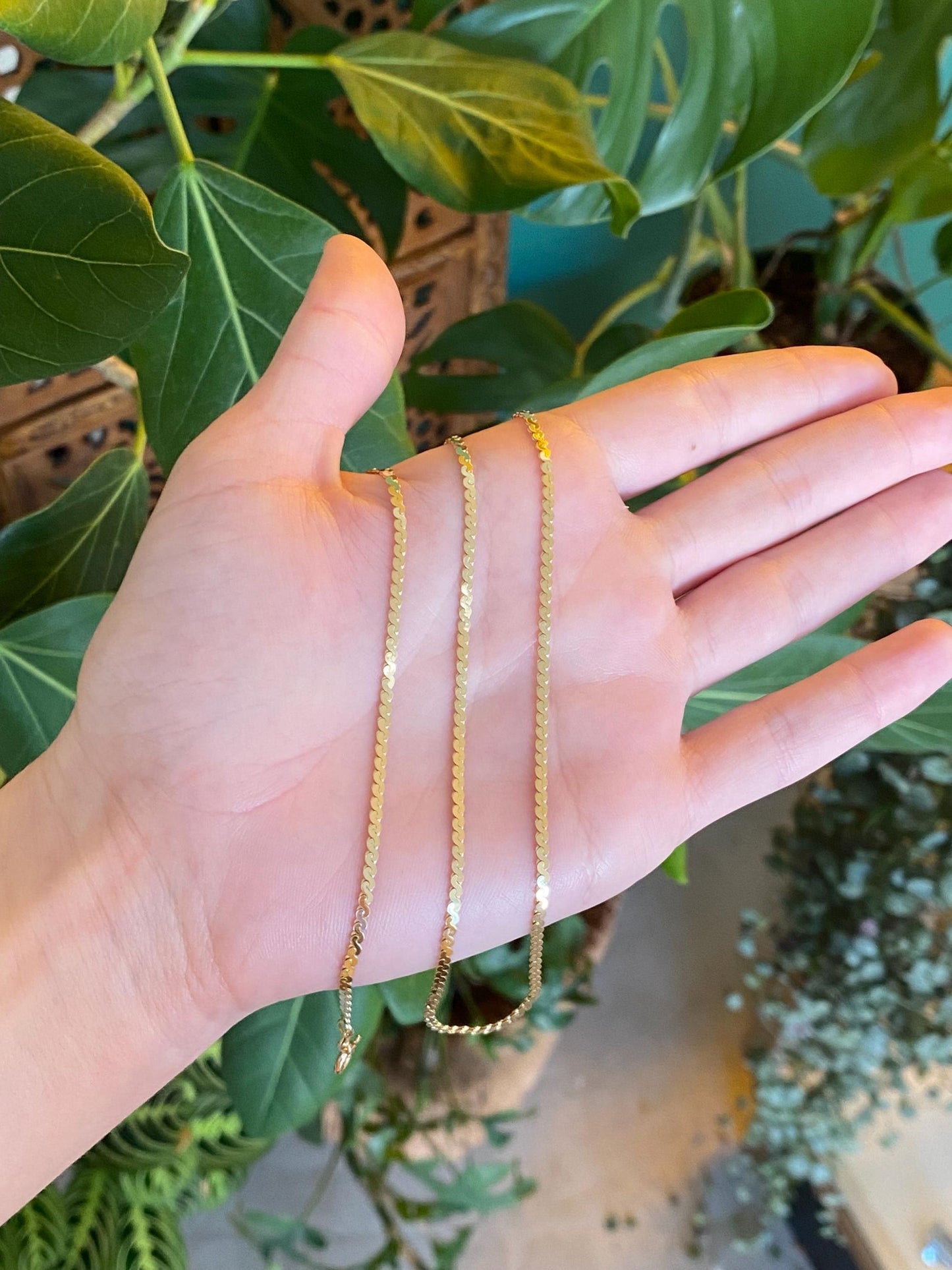Vintage Solid 14k Yellow Gold Chunky Serpentine Chain Necklace - 18 inches