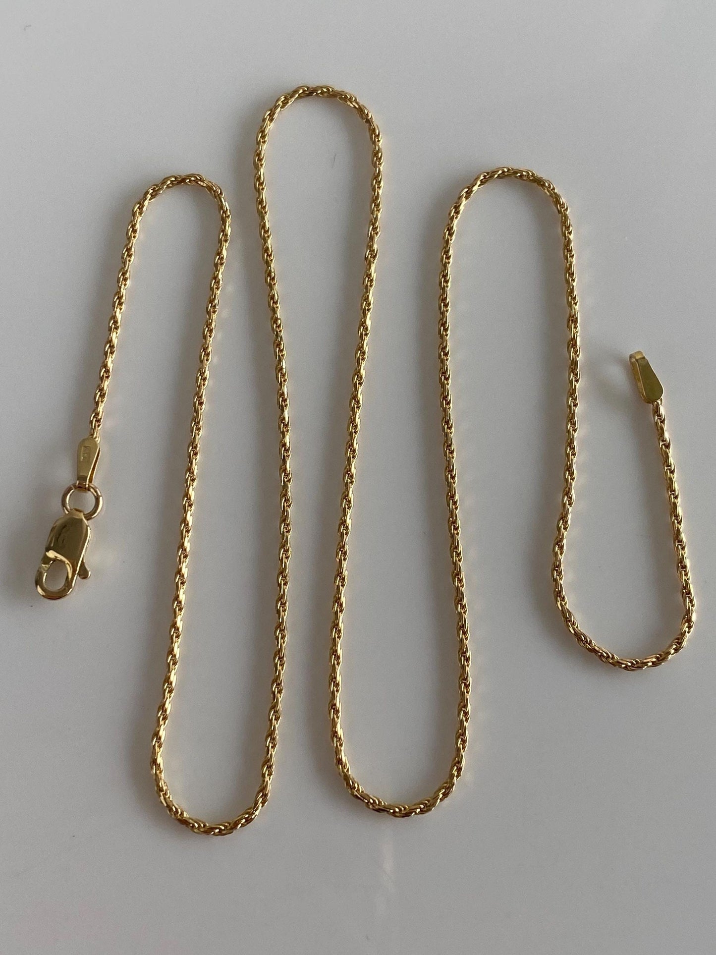 Vintage Solid 14k Yellow Gold Slim Twist Rope Chain Necklace - 18 inches