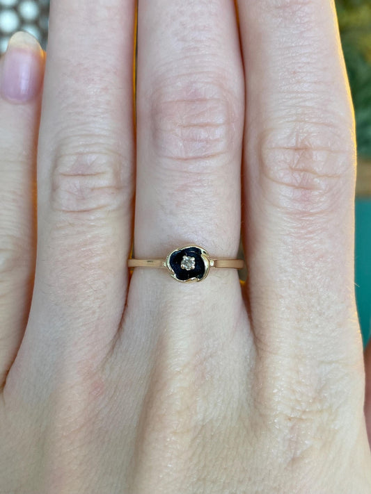 Vintage Solid 10k Yellow Gold Clear Sapphire Flower Ring - Size 5.75