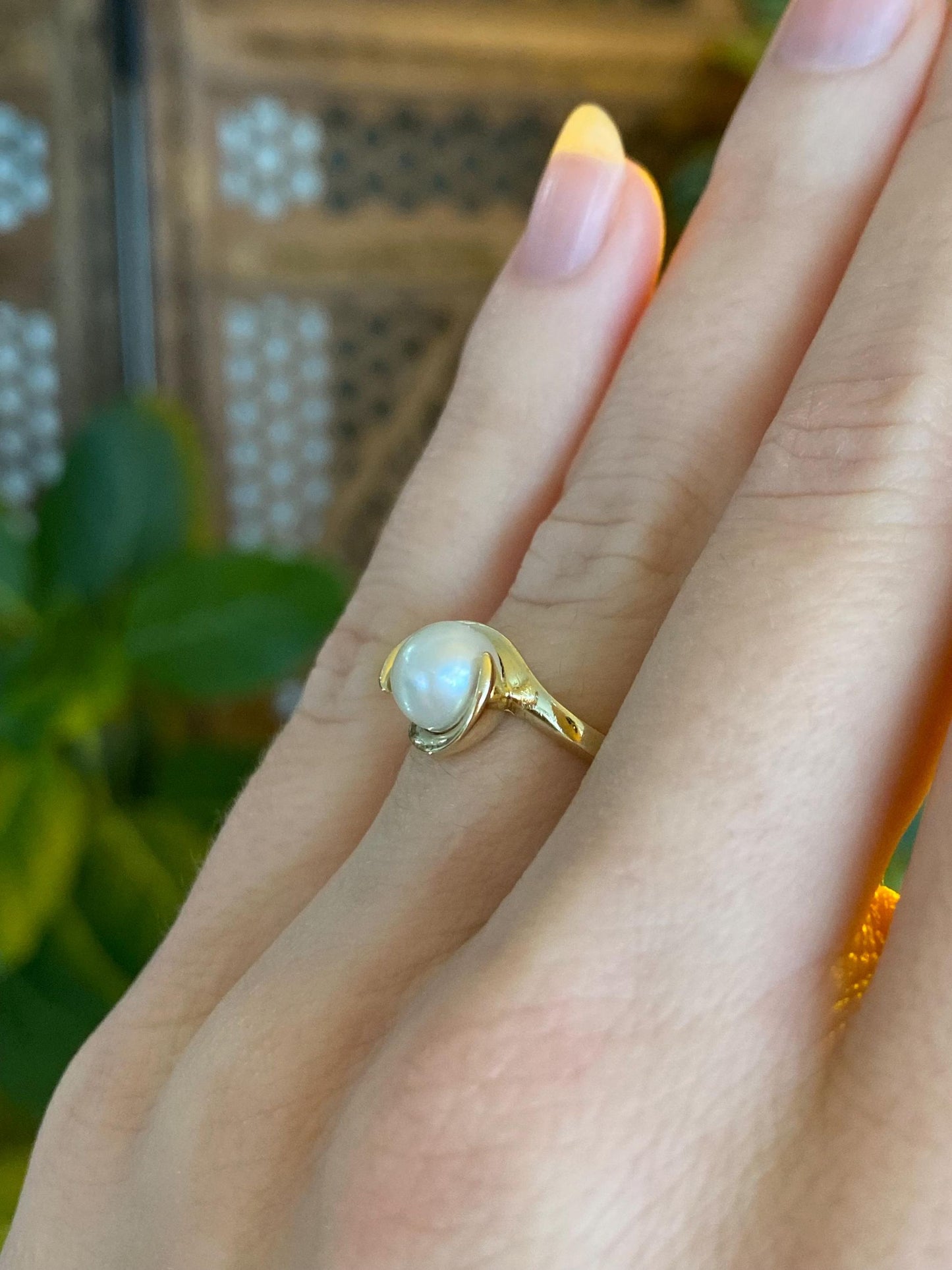 Vintage Solid 14k Yellow Gold Pearl Twist Ring - Size 5.25