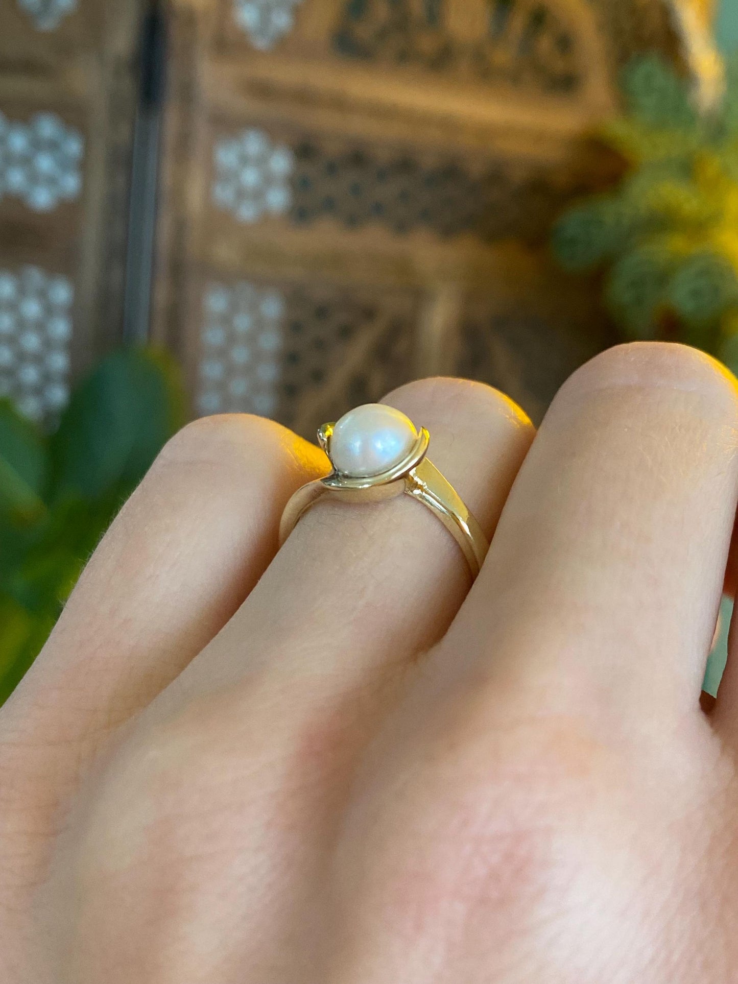 Vintage Solid 14k Yellow Gold Pearl Twist Ring - Size 5.25