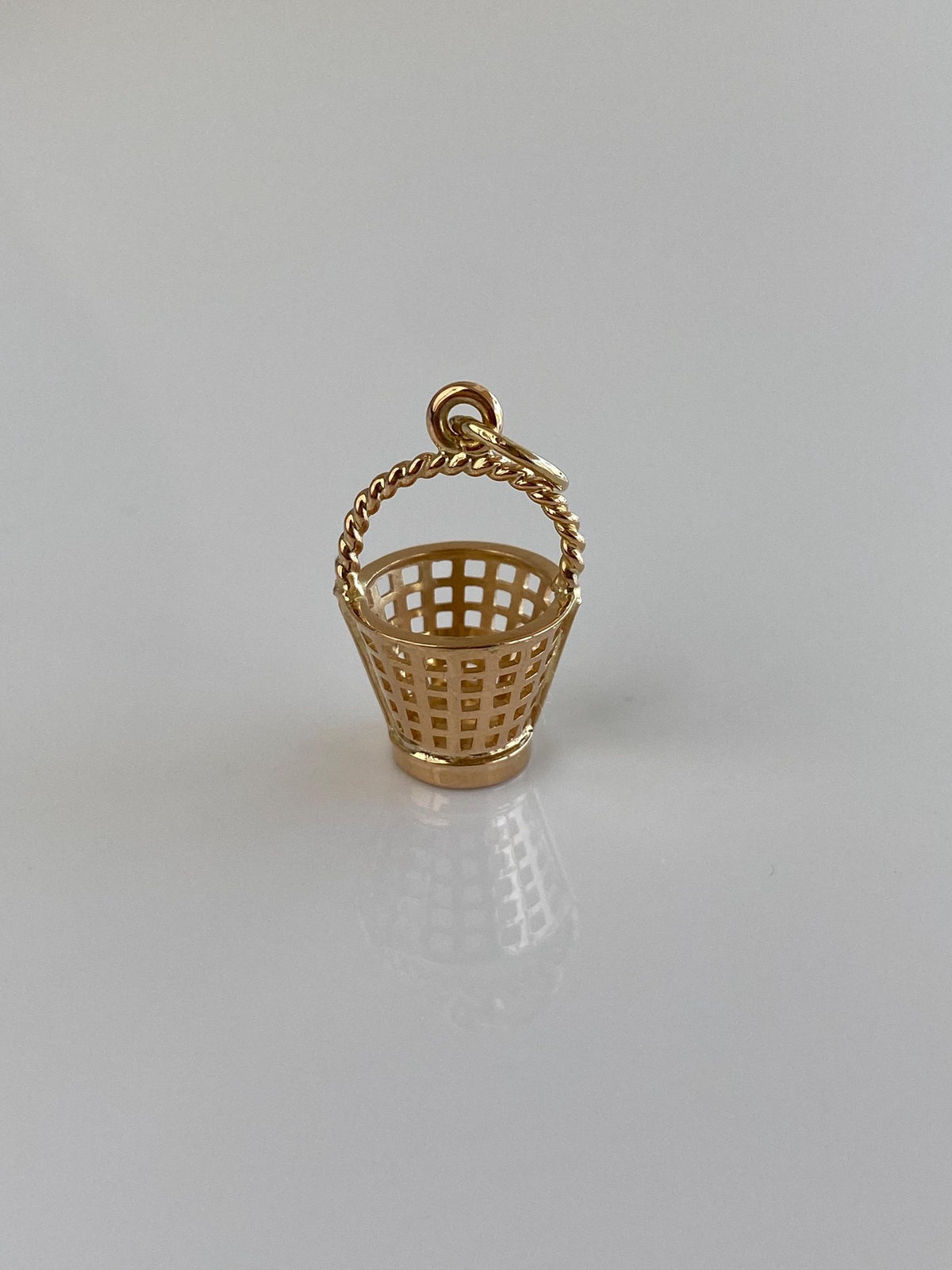 Vintage Solid 18k Yellow Gold Open Work Basket Charm