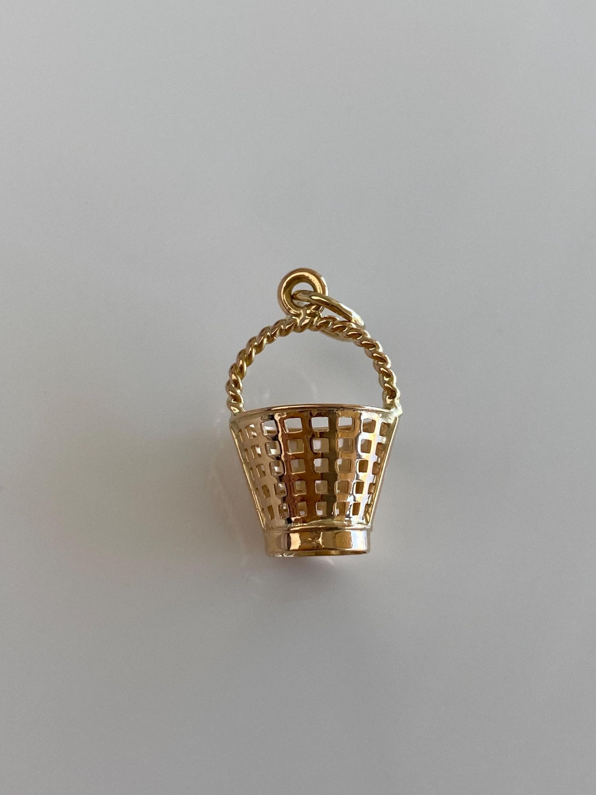 Vintage Solid 18k Yellow Gold Open Work Basket Charm