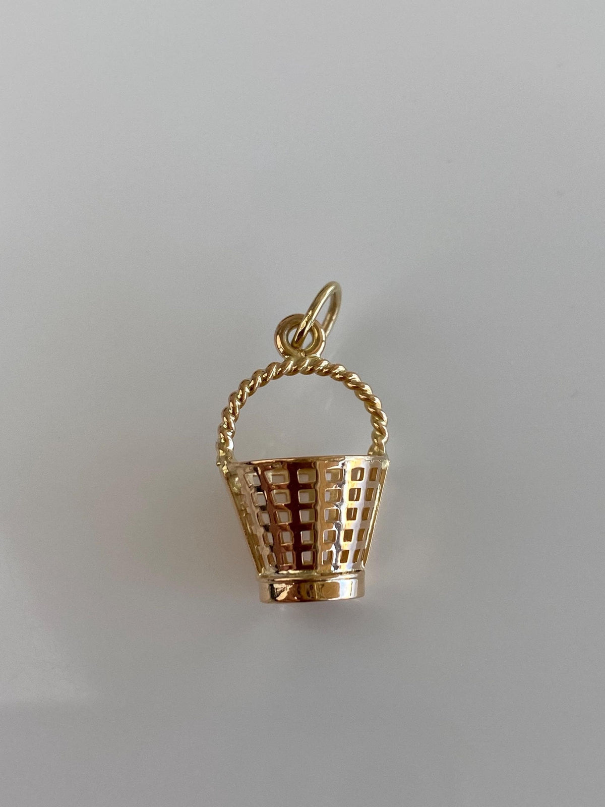 Vintage Solid 18k Yellow Gold Open Work Basket Charm