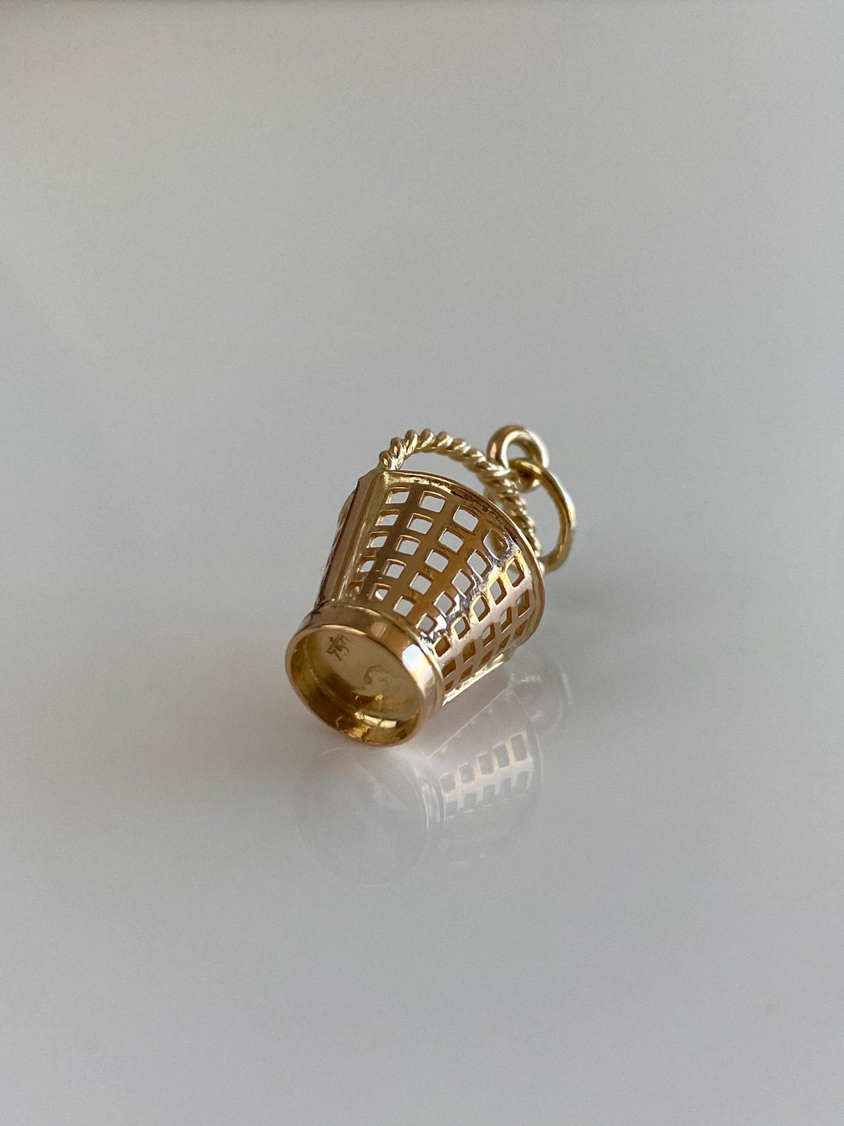 Vintage Solid 18k Yellow Gold Open Work Basket Charm
