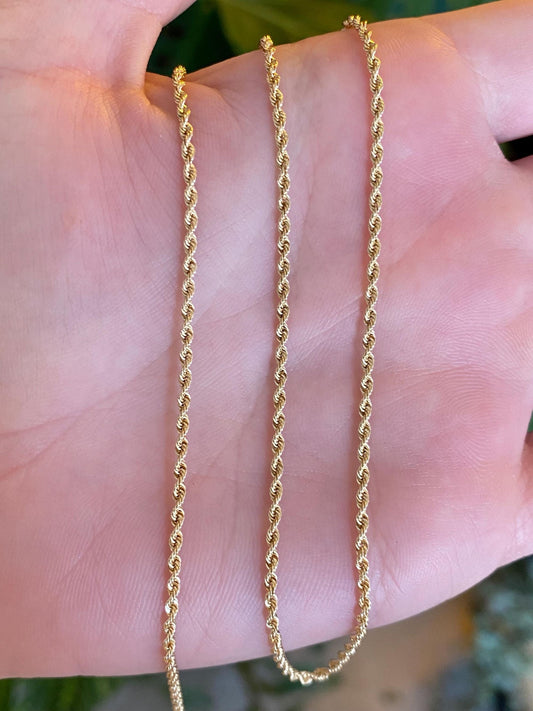 Vintage Solid 14k Yellow Gold Dainty Rope Chain Necklace - 18 inches
