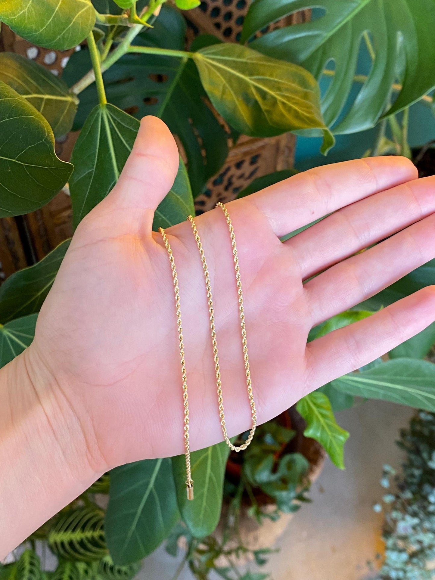 Vintage Solid 14k Yellow Gold Dainty Rope Chain Necklace - 18 inches