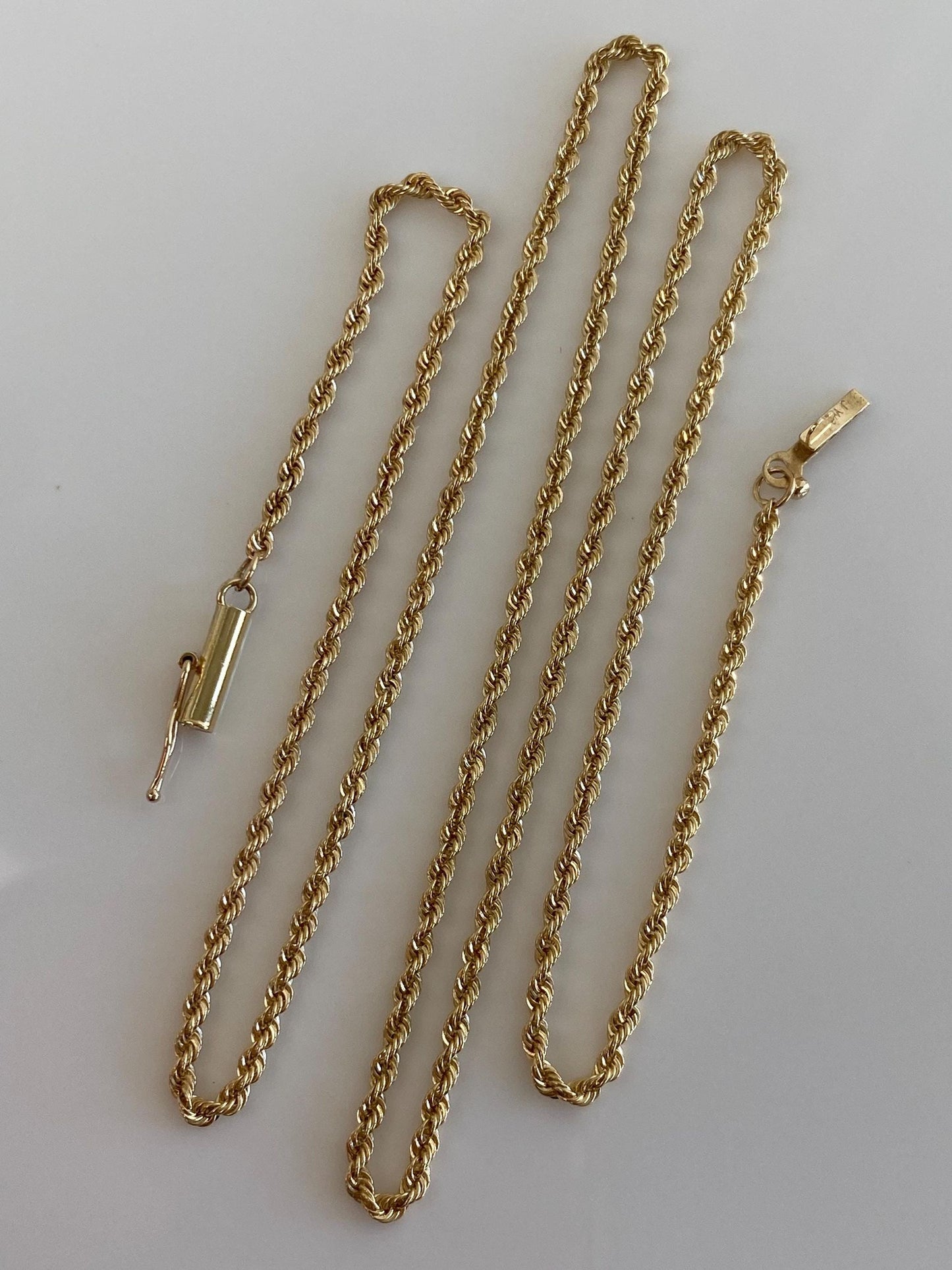 Vintage Solid 14k Yellow Gold Dainty Rope Chain Necklace - 18 inches