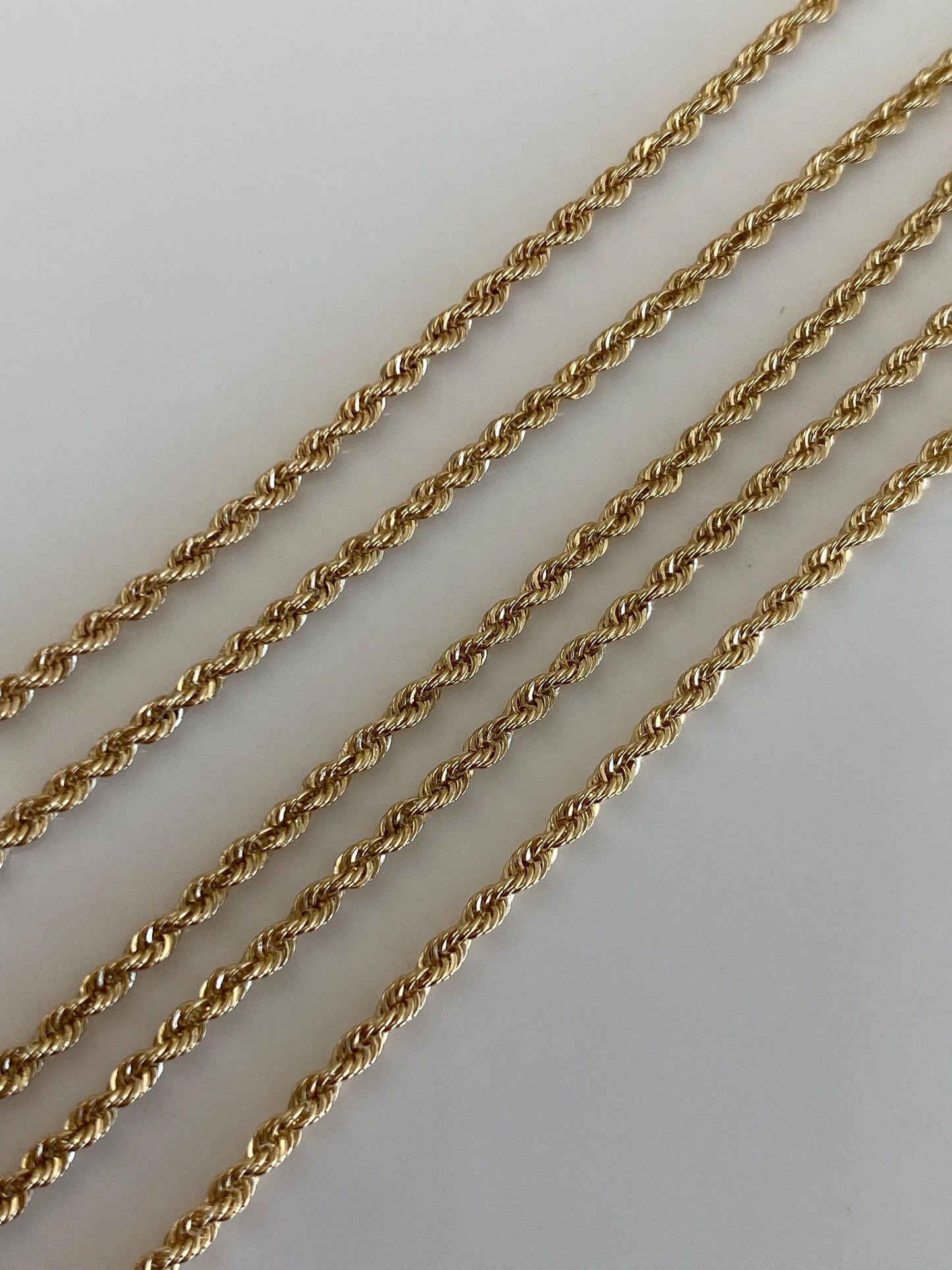 Vintage Solid 14k Yellow Gold Dainty Rope Chain Necklace - 18 inches