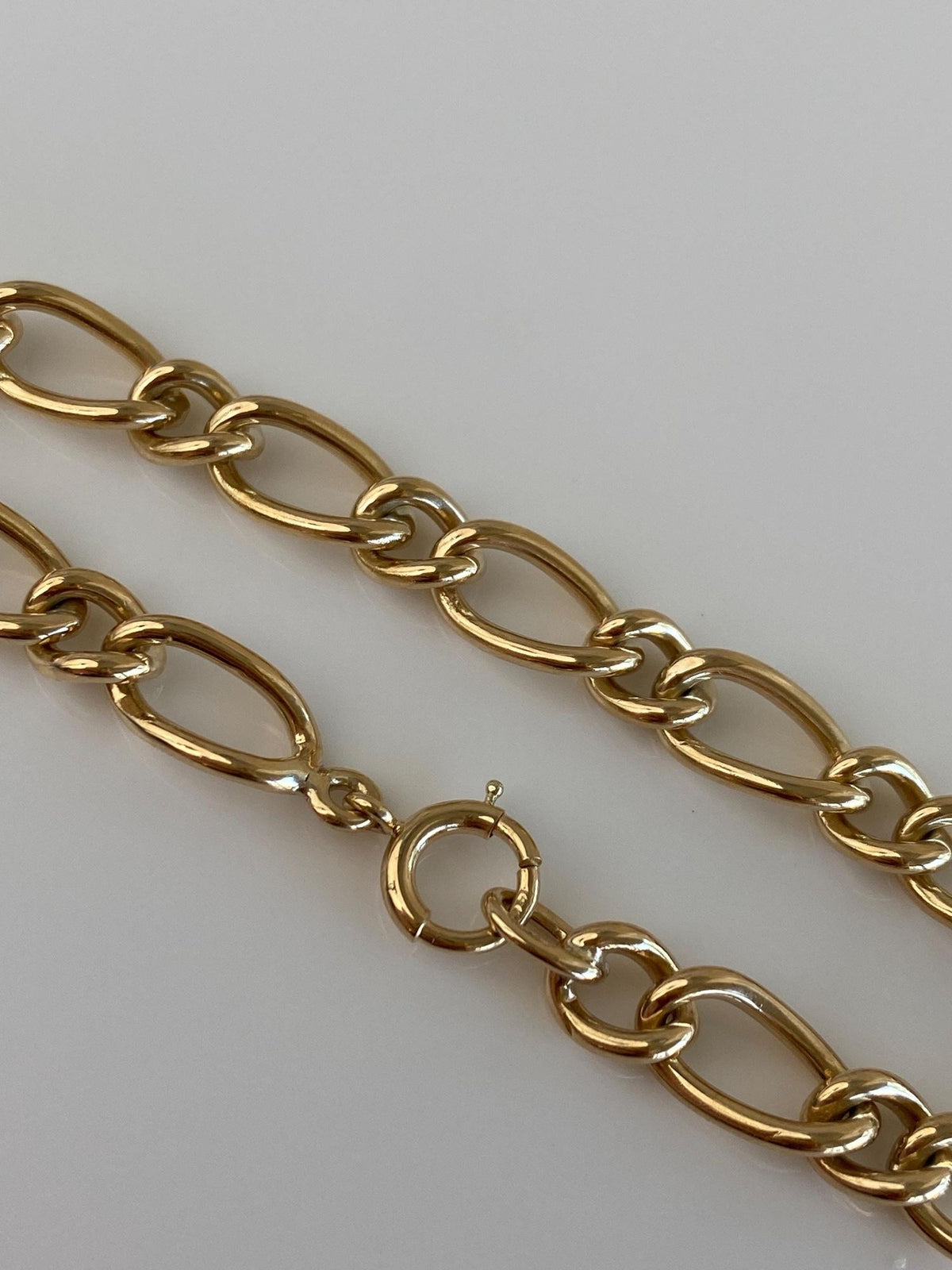 Vintage Solid 14k Yellow Gold Elongated Fancy Curb Figaro Chain Bracelet - 7.25 inches