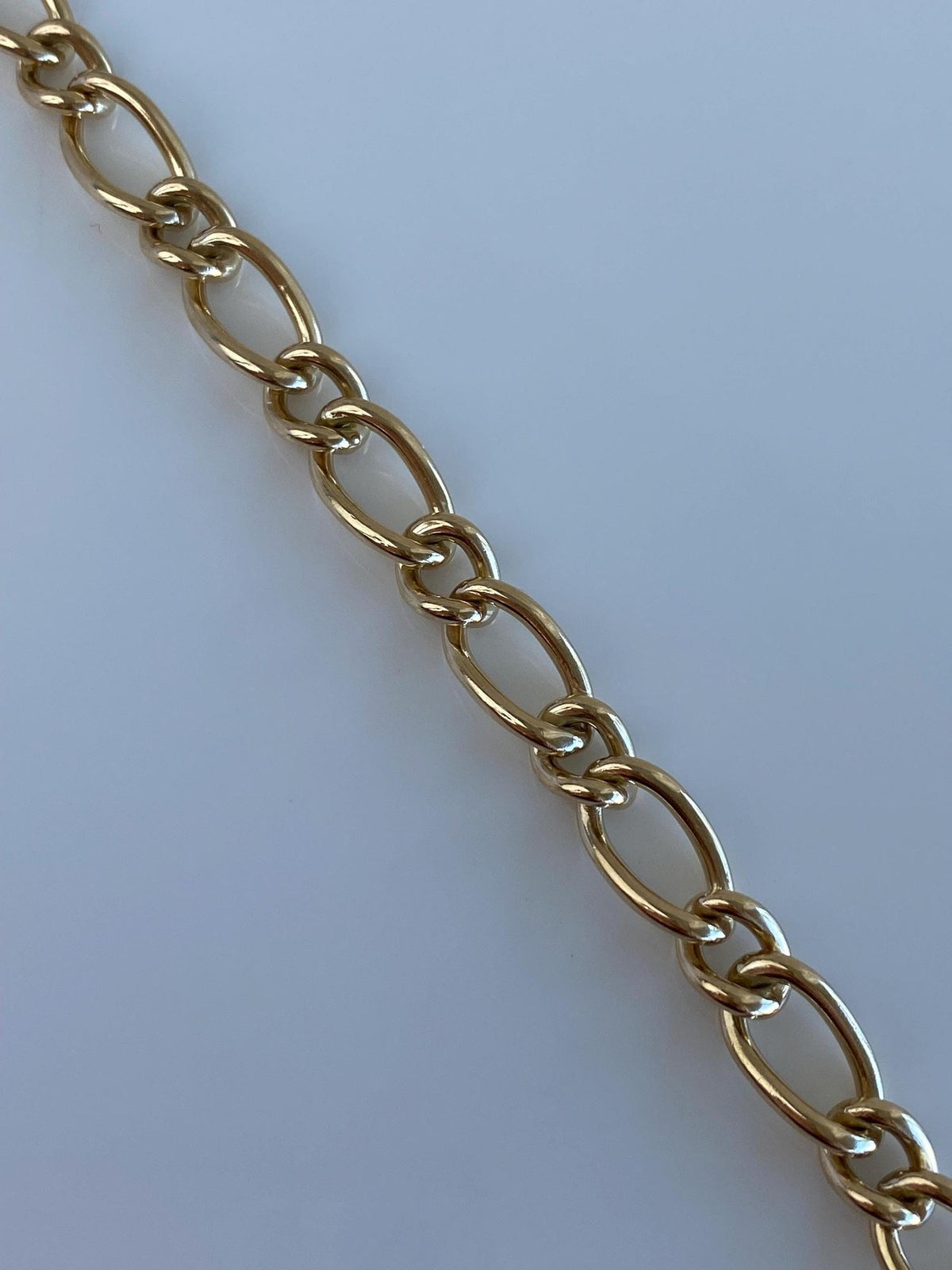 Vintage Solid 14k Yellow Gold Elongated Fancy Curb Figaro Chain Bracelet - 7.25 inches