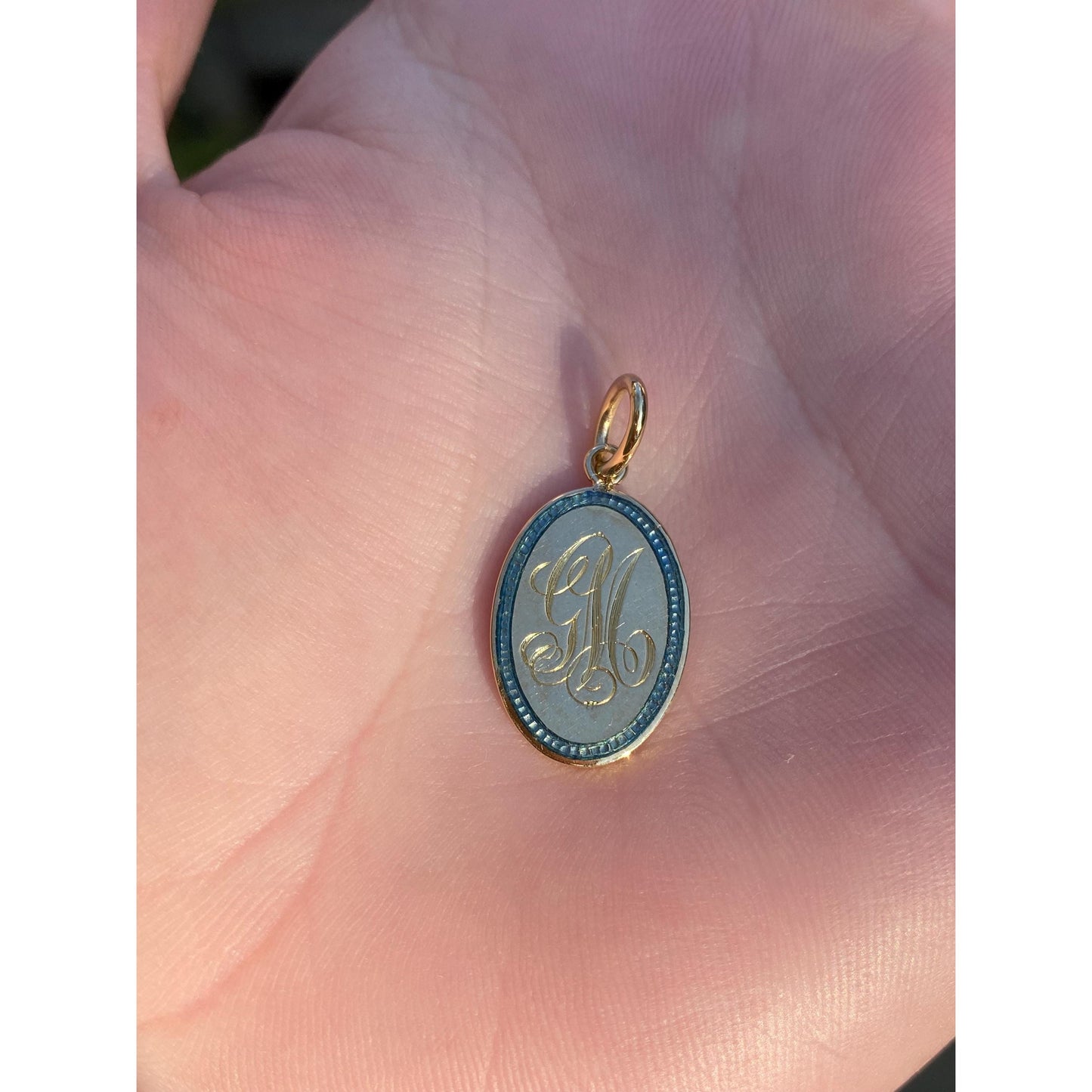 Vintage Solid 18k Yellow Gold Enamel Monogram 'GM' Cufflink Conversion Charm