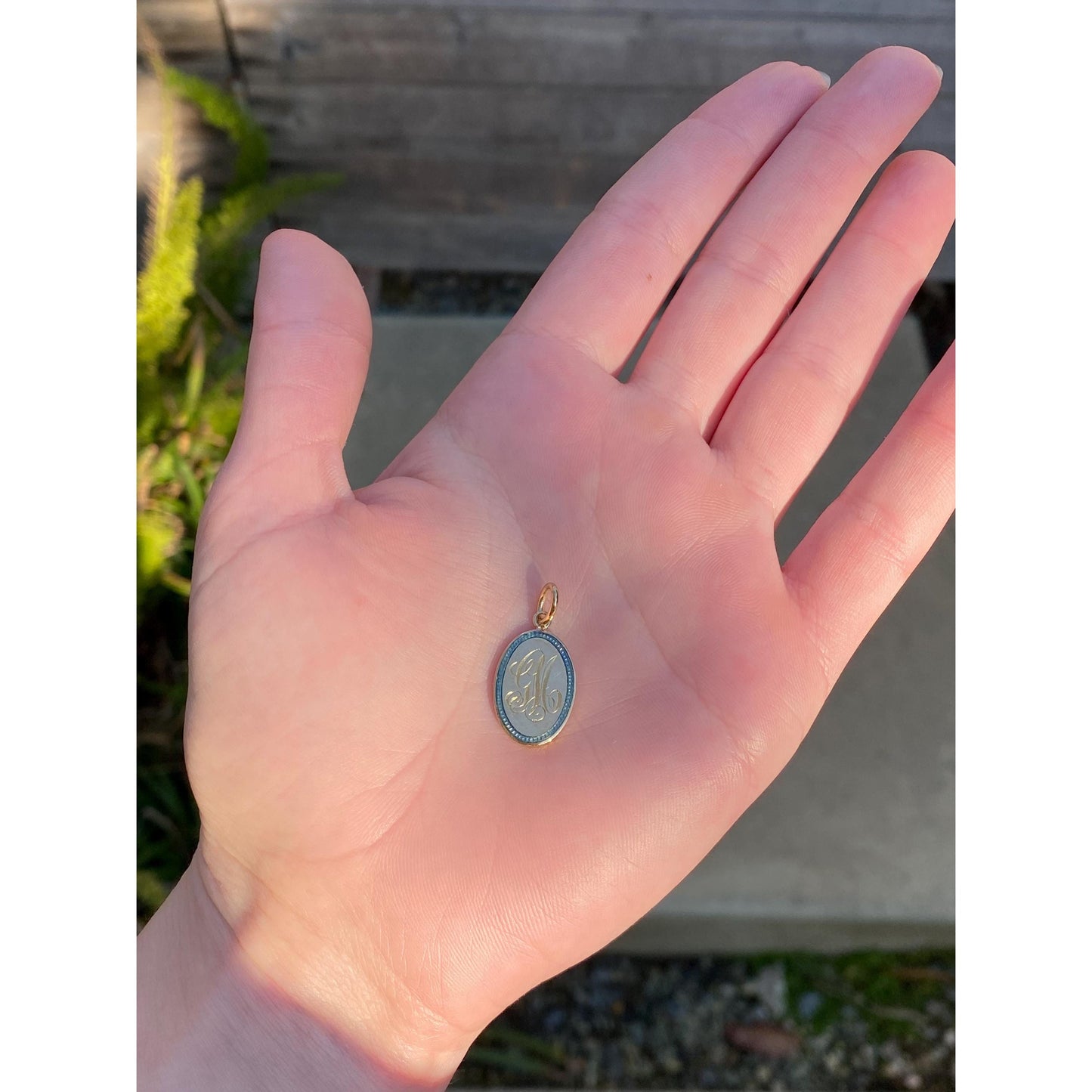 Vintage Solid 18k Yellow Gold Enamel Monogram 'GM' Cufflink Conversion Charm