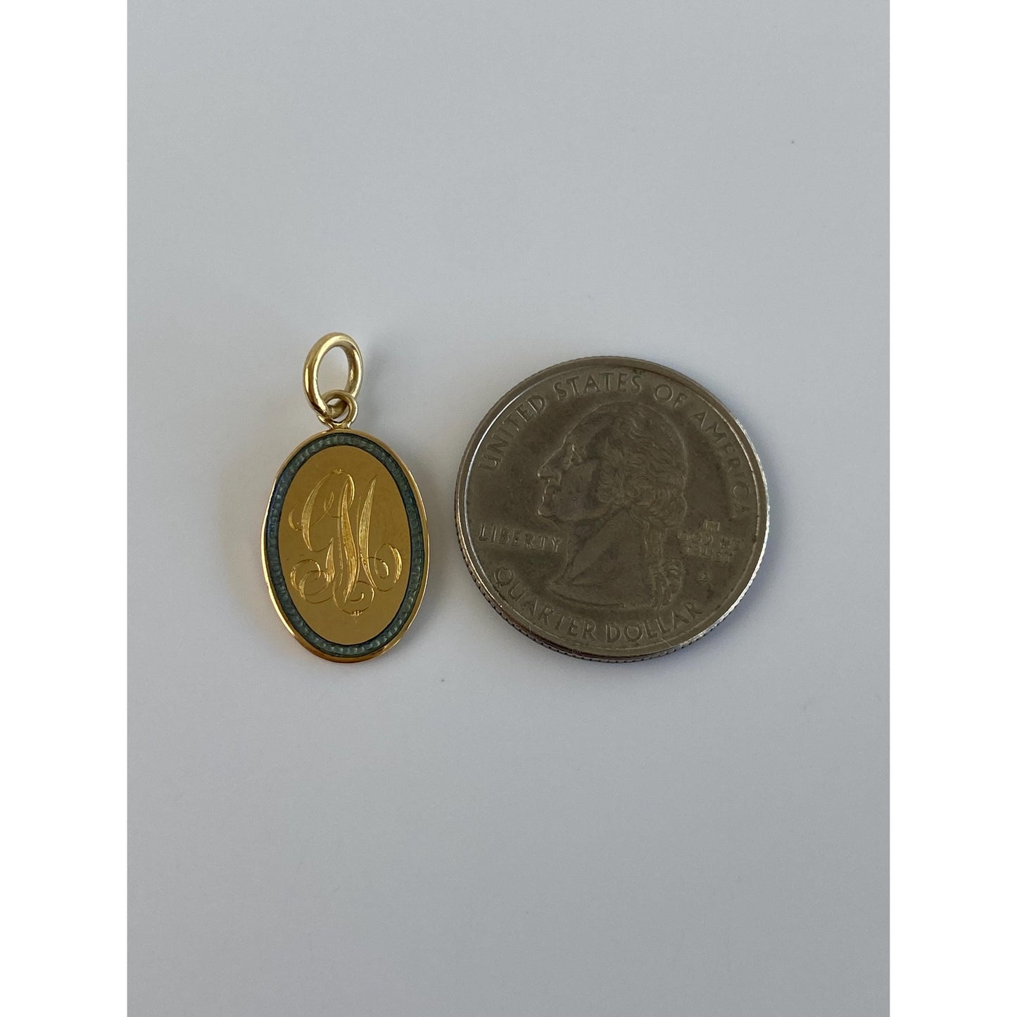 Vintage Solid 18k Yellow Gold Enamel Monogram 'GM' Cufflink Conversion Charm