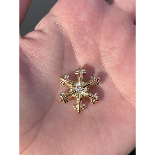 Vintage 14k Yellow Gold Diamond Snowflake Charm