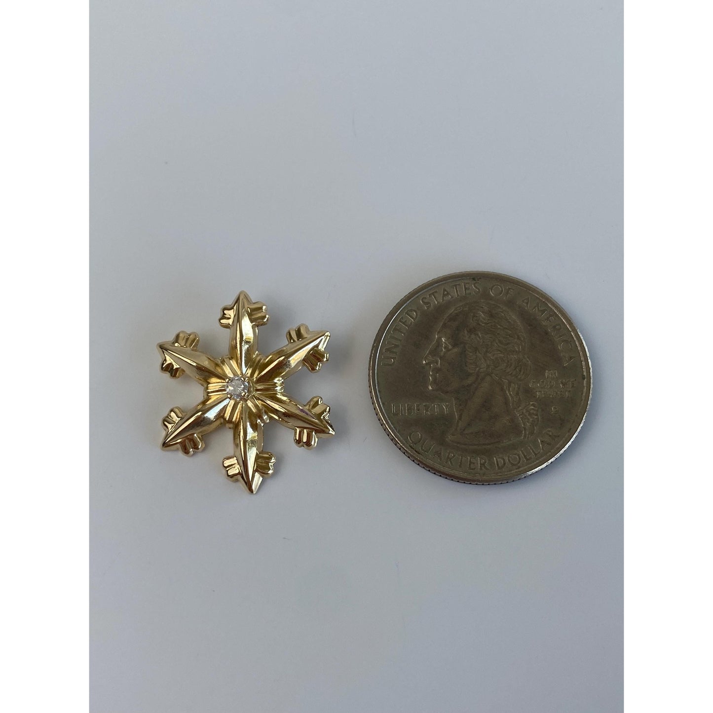 Vintage 14k Yellow Gold Diamond Snowflake Charm