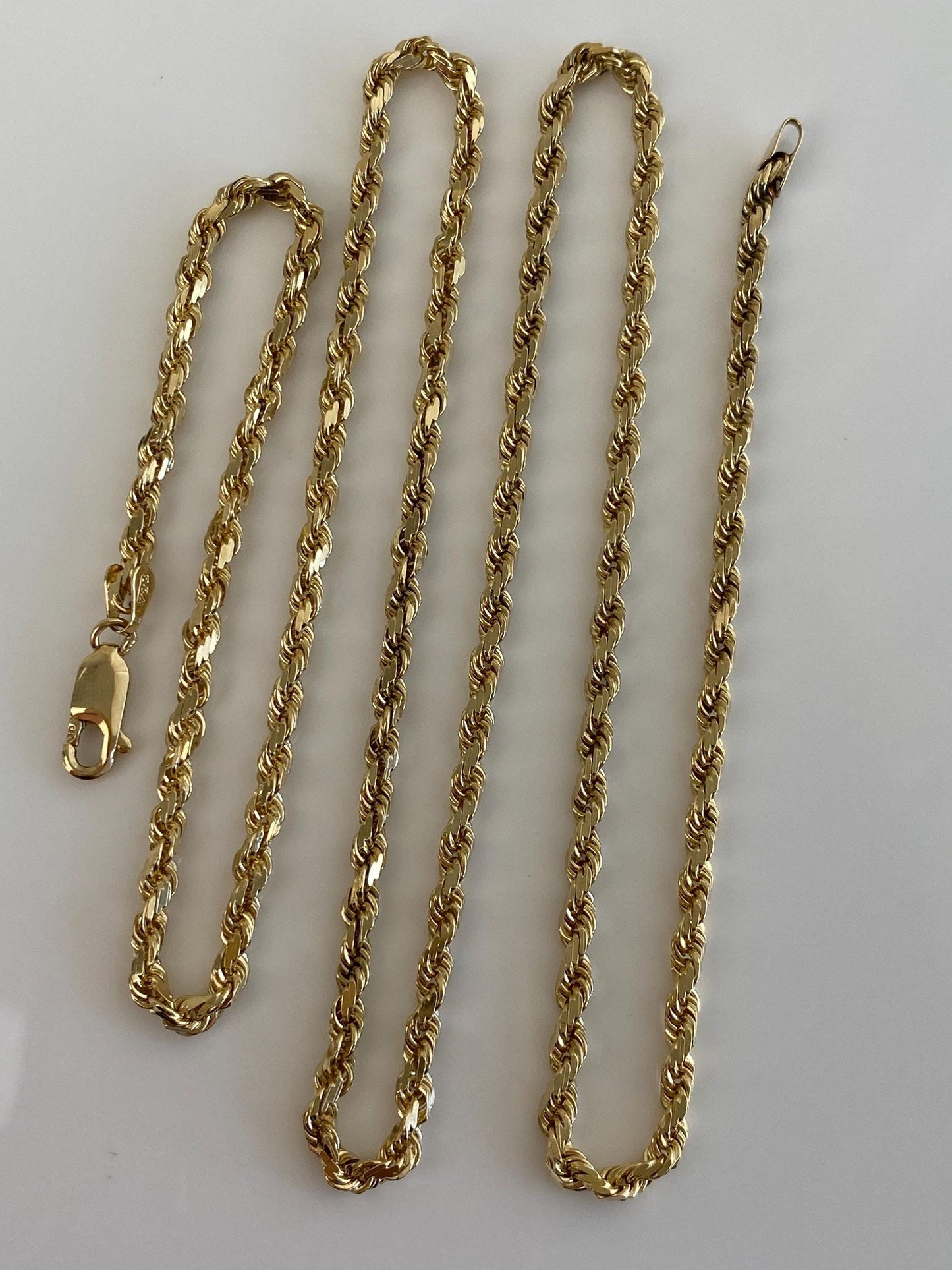 Vintage Solid 14k Yellow Gold Rope Chain Necklace - 24.5 inches