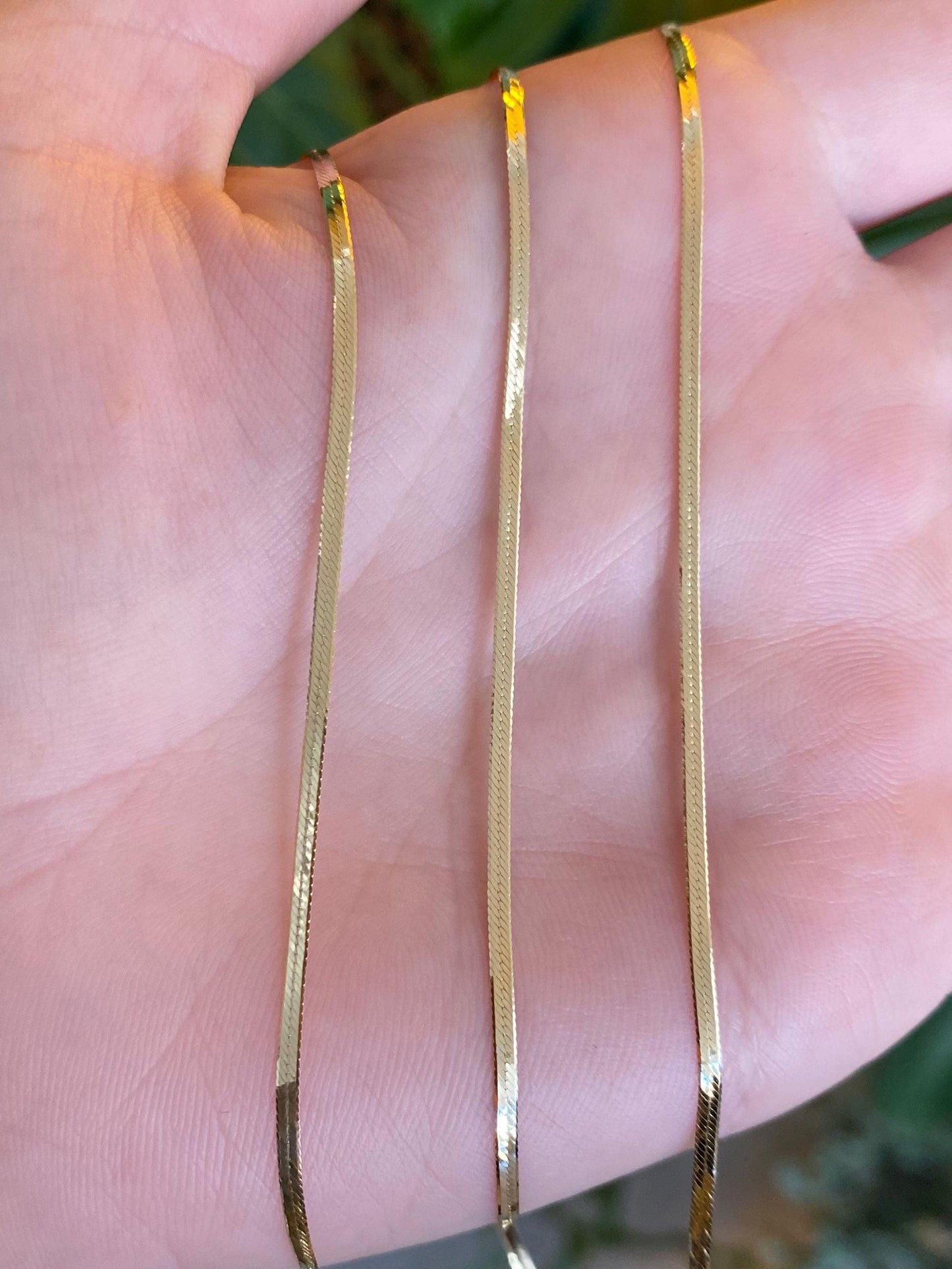 Vintage Solid 14k Yellow Gold Long Slim Herringbone Chain Necklace - 23.75 inches