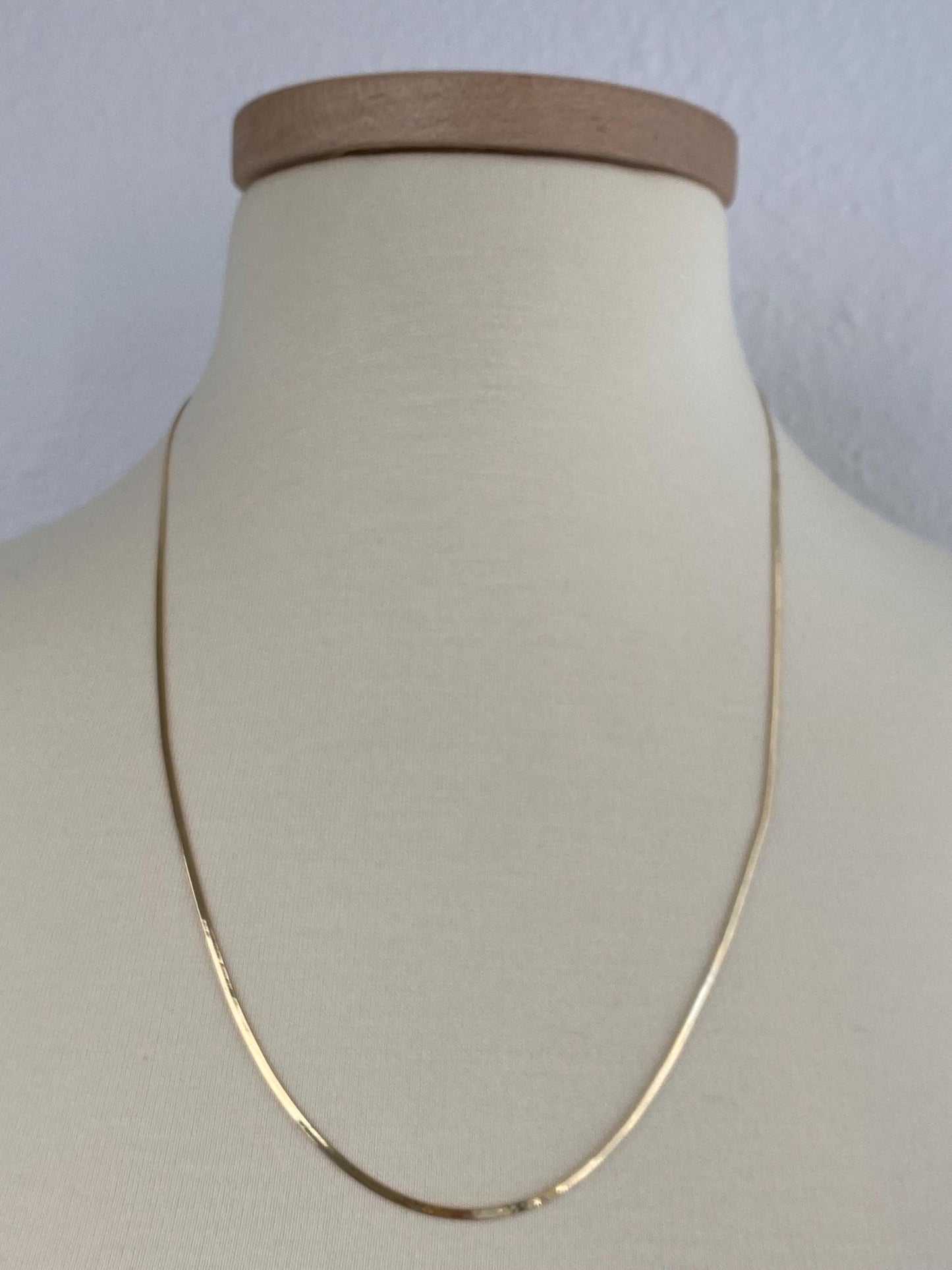 Vintage Solid 14k Yellow Gold Long Slim Herringbone Chain Necklace - 23.75 inches
