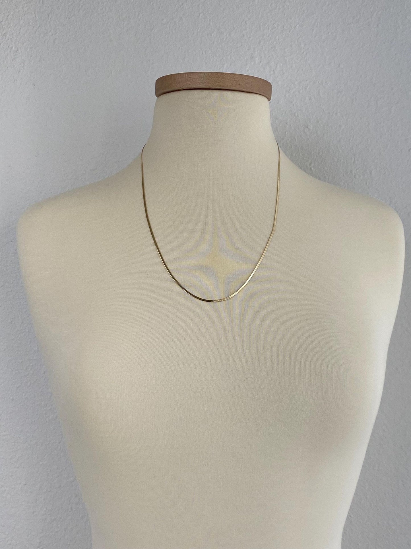 Vintage Solid 14k Yellow Gold Long Slim Herringbone Chain Necklace - 23.75 inches