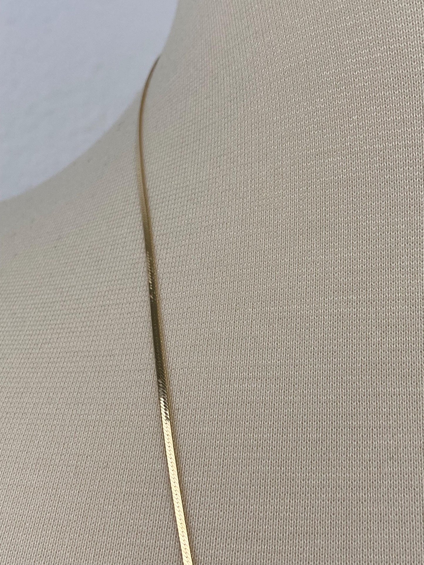 Vintage Solid 14k Yellow Gold Long Slim Herringbone Chain Necklace - 23.75 inches