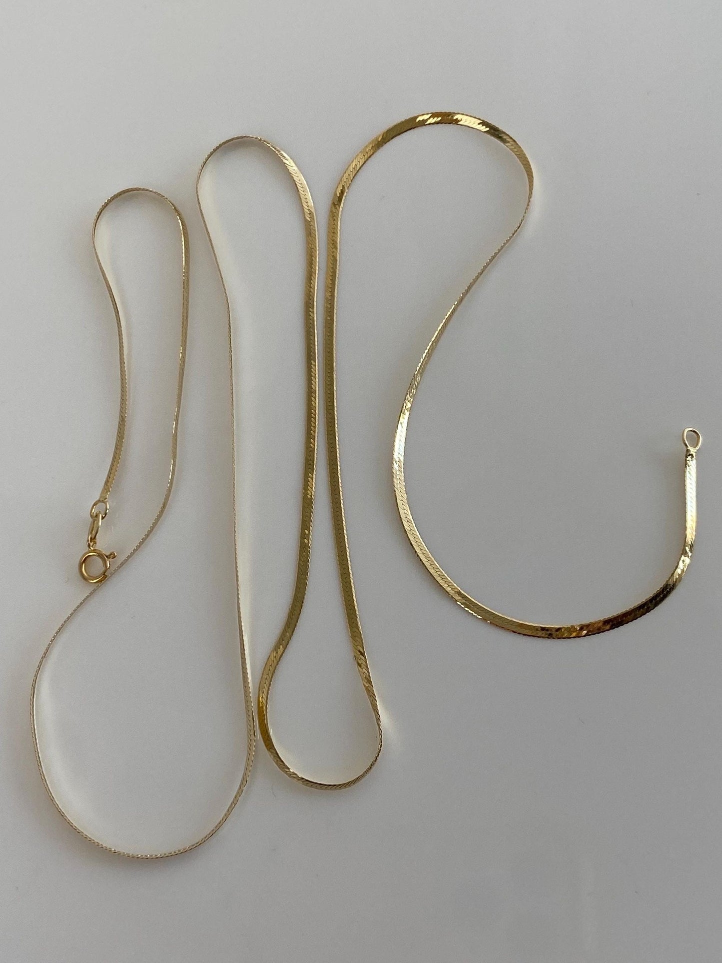 Vintage Solid 14k Yellow Gold Long Slim Herringbone Chain Necklace - 23.75 inches
