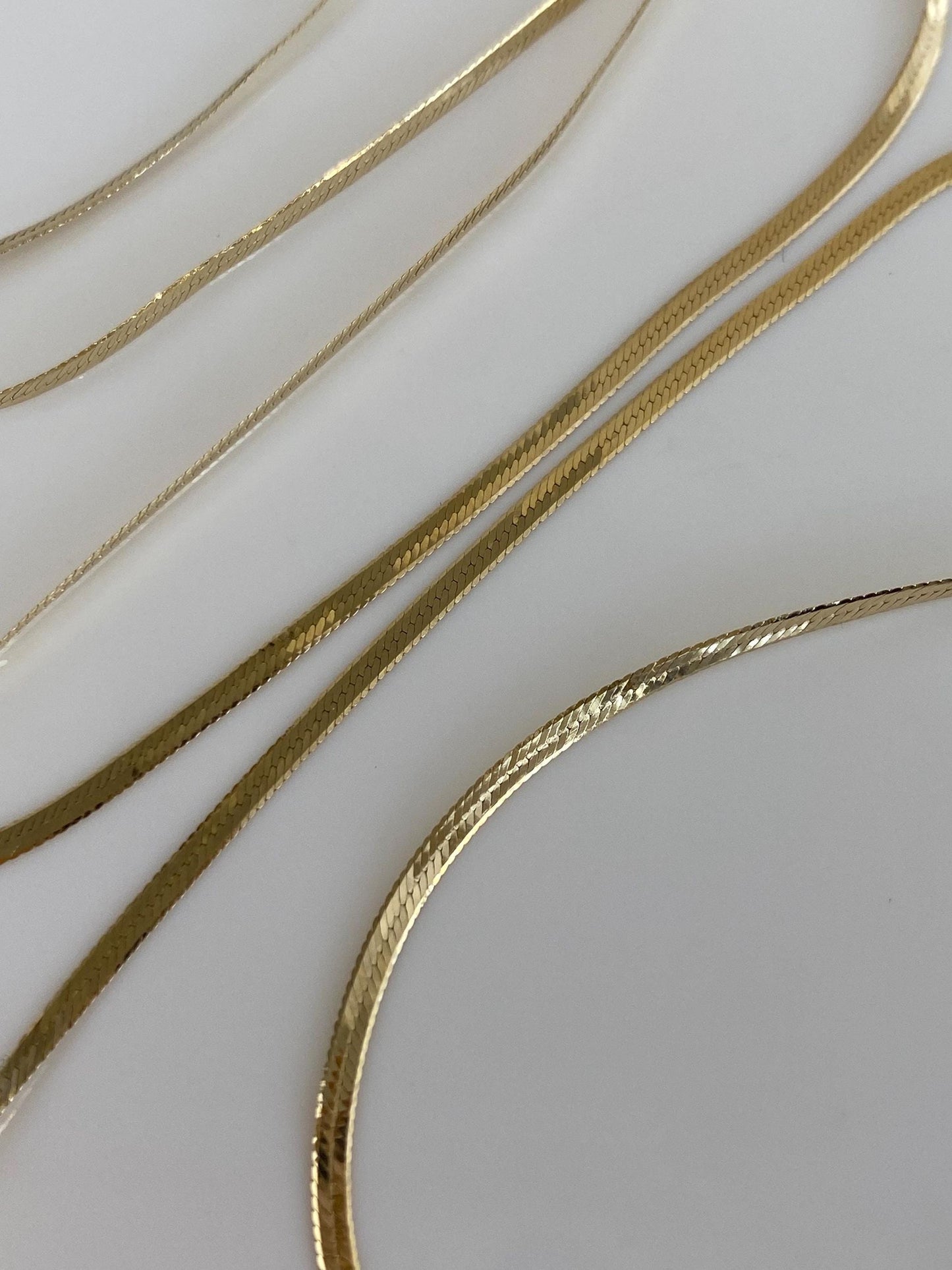 Vintage Solid 14k Yellow Gold Long Slim Herringbone Chain Necklace - 23.75 inches