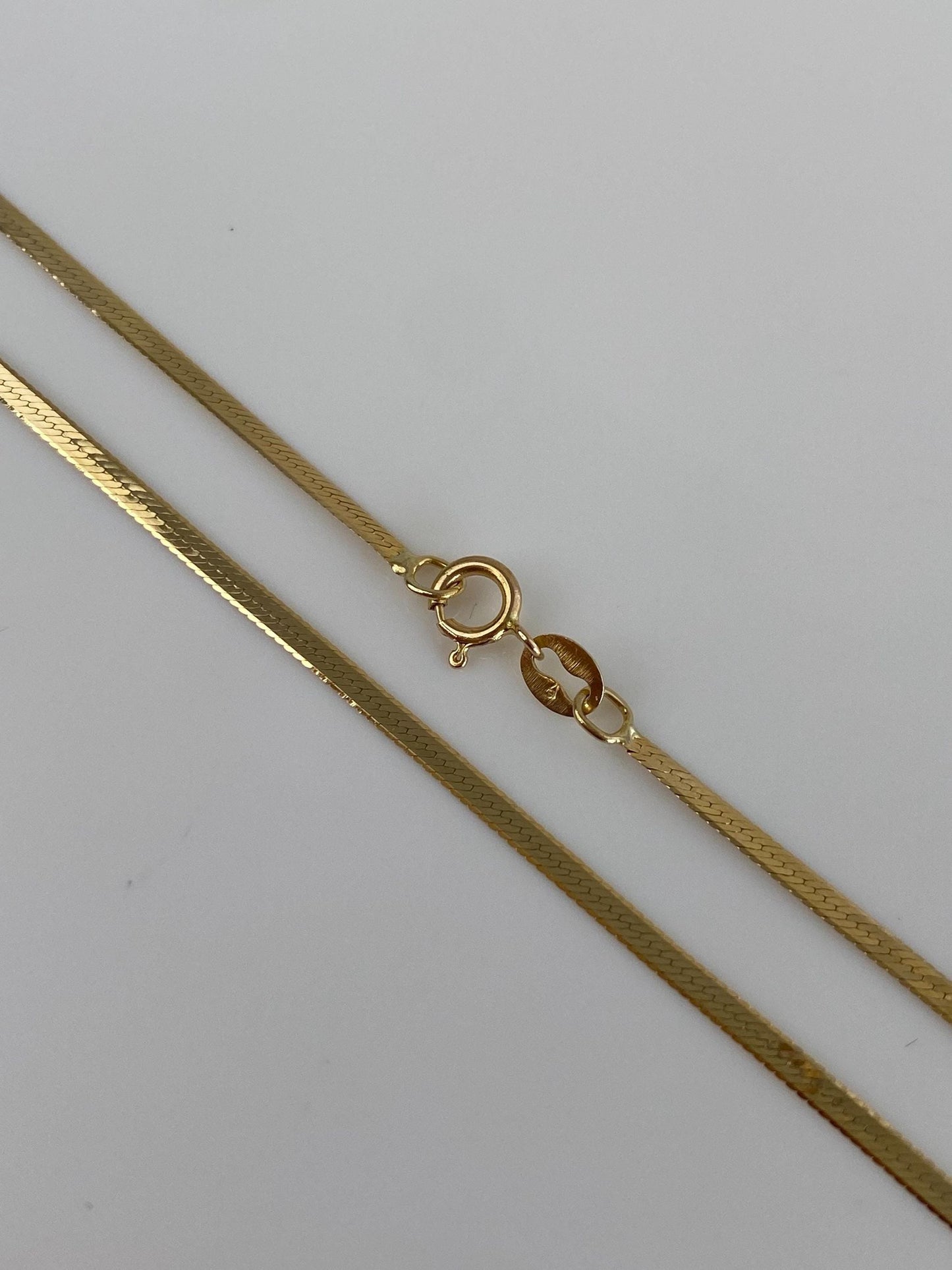 Vintage Solid 14k Yellow Gold Long Slim Herringbone Chain Necklace - 23.75 inches