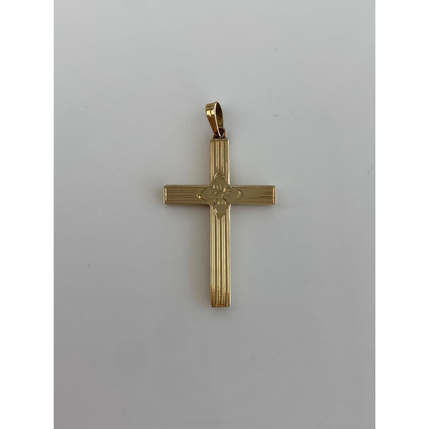 Vintage 9k Yellow Gold Floral Lined Cross Charm