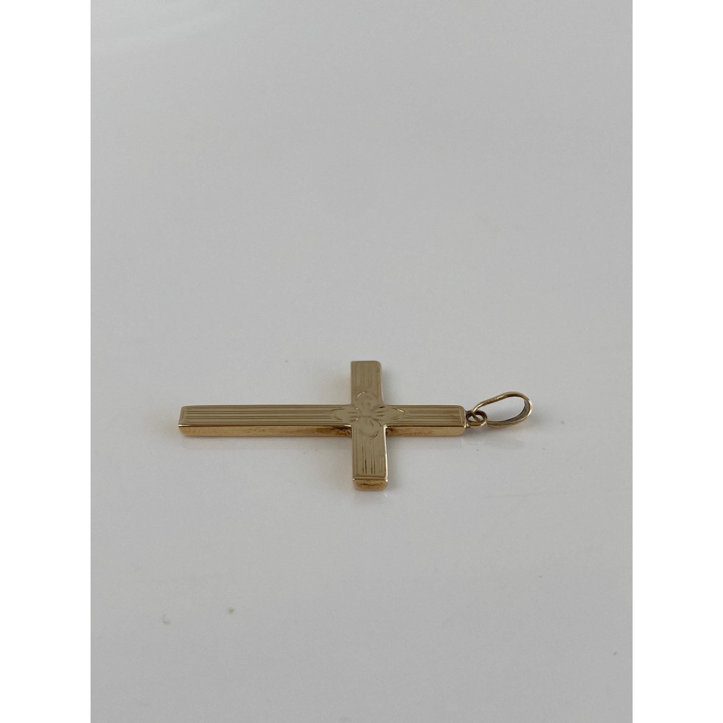 Vintage 9k Yellow Gold Floral Lined Cross Charm