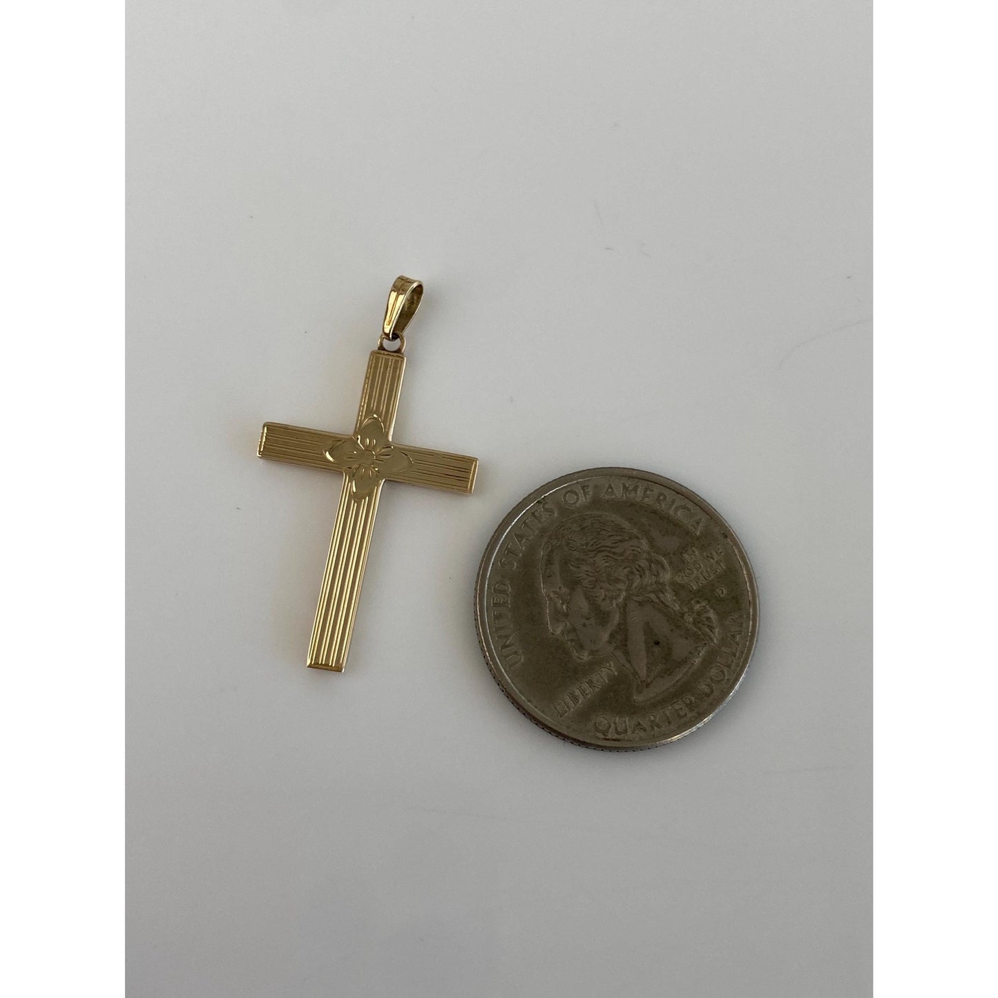Vintage 9k Yellow Gold Floral Lined Cross Charm