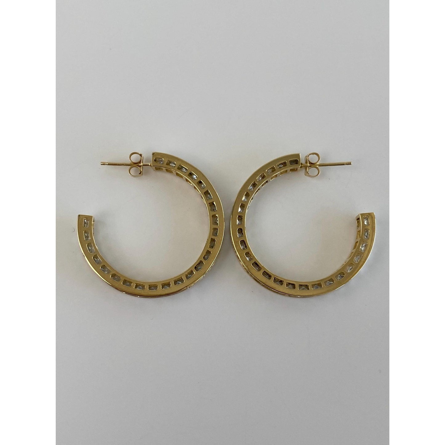 Vintage Solid 14k Yellow Gold Cubic Zirconia Hoop Earrings