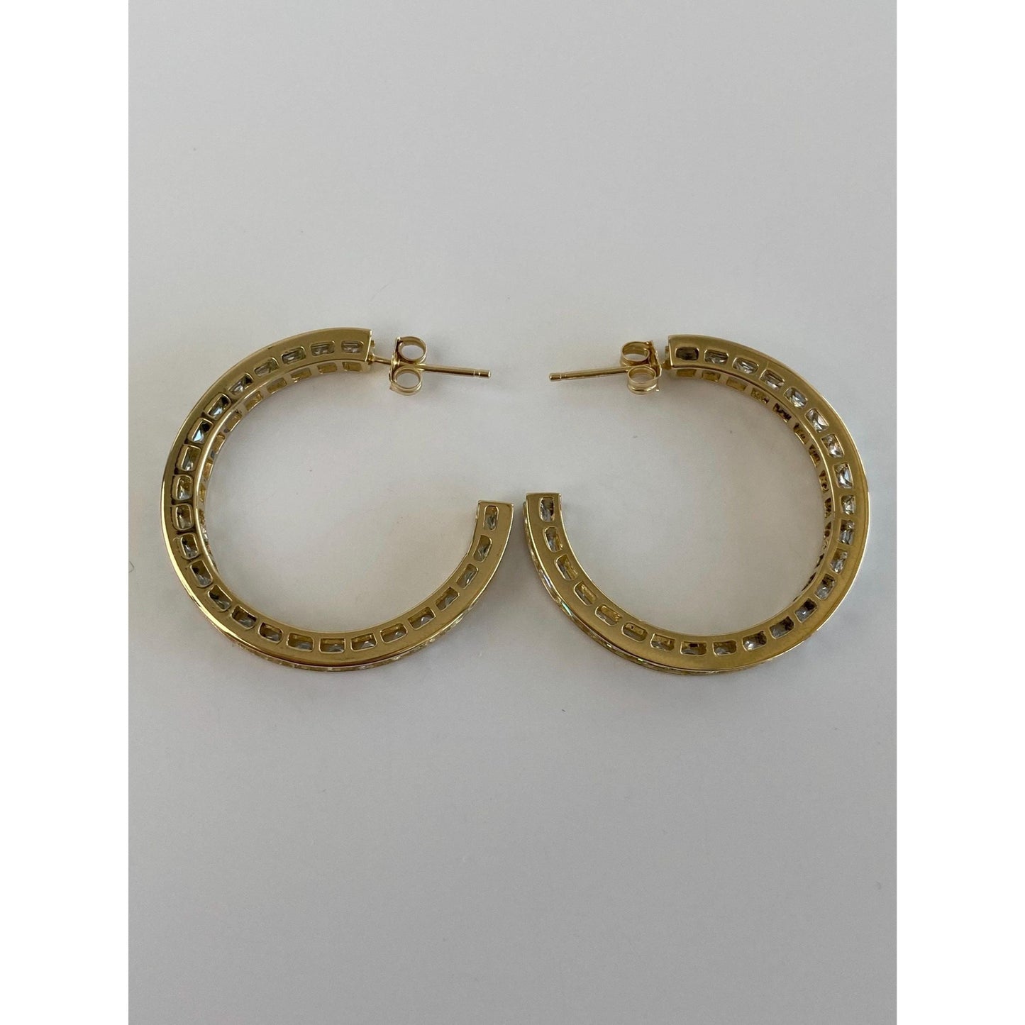 Vintage Solid 14k Yellow Gold Cubic Zirconia Hoop Earrings