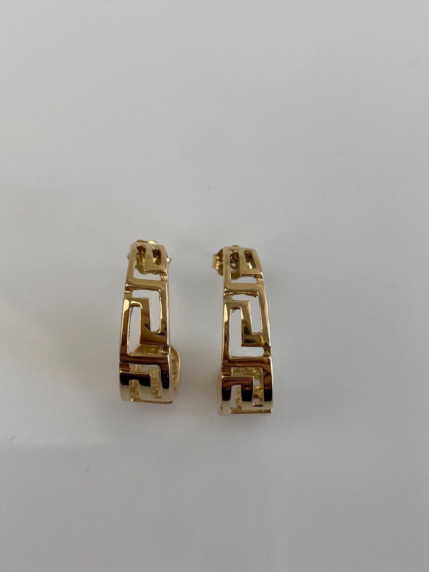 Vintage Solid 14k Yellow Gold Greek Key Drop Earrings
