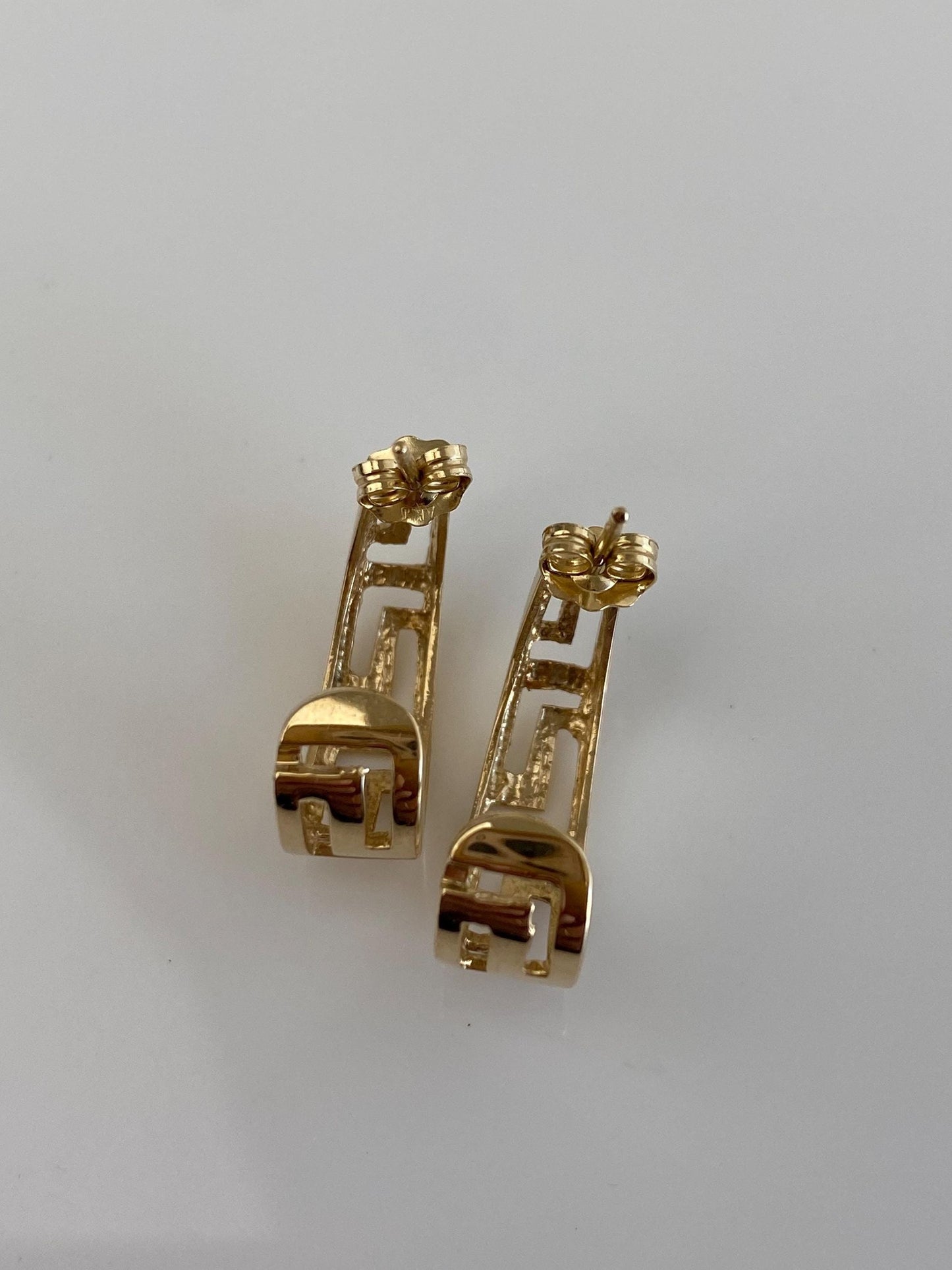 Vintage Solid 14k Yellow Gold Greek Key Drop Earrings