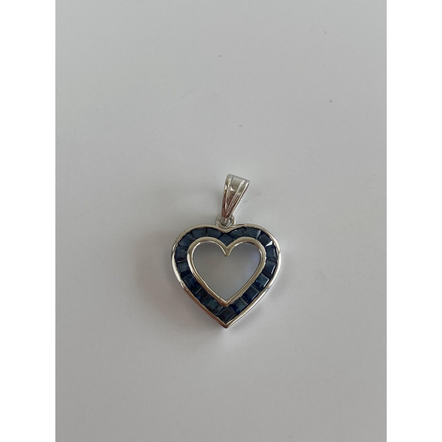 Vintage Solid 10k White Gold Blue Spinel Heart Charm