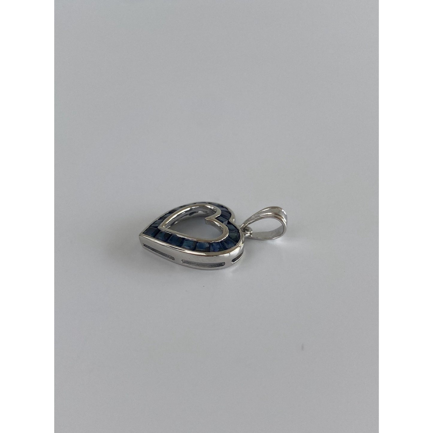 Vintage Solid 10k White Gold Blue Spinel Heart Charm