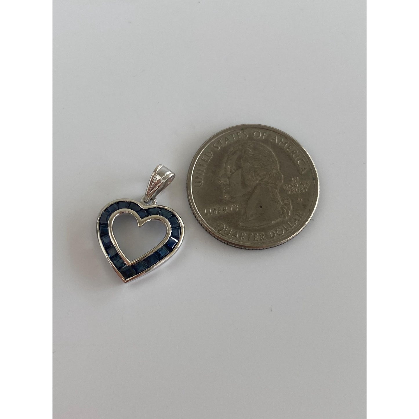 Vintage Solid 10k White Gold Blue Spinel Heart Charm