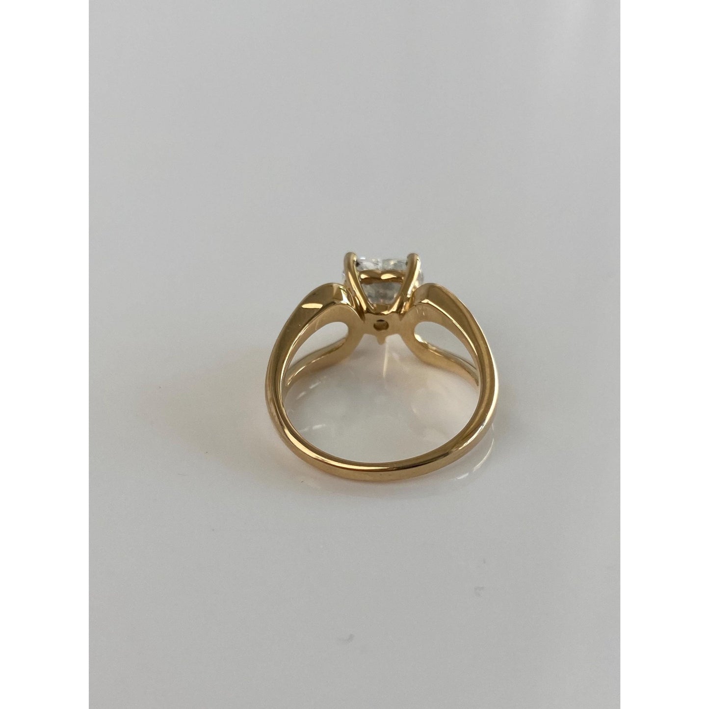 Vintage Solid 14k Yellow Gold Clear Cubic Zirconia Heart Ring - Size 6.75